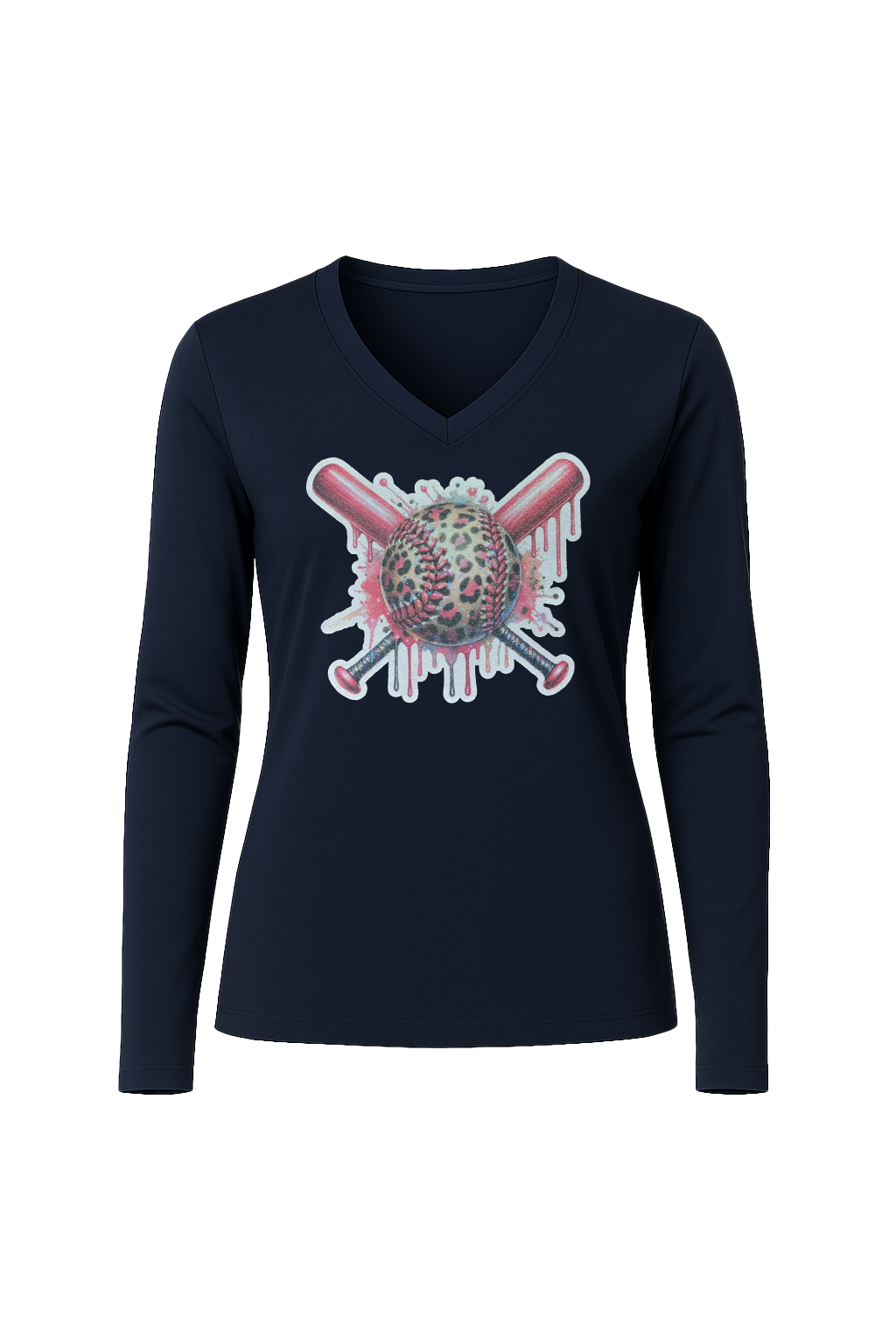 Glitter Leopard Drip Long Sleeve V-Neck Tee