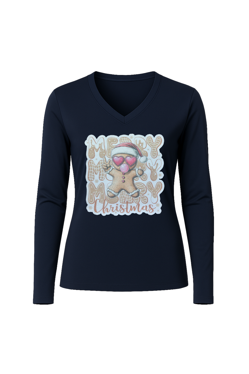 Glitter Gingerbread Bubble Pop Long Sleeve V-Neck Tee
