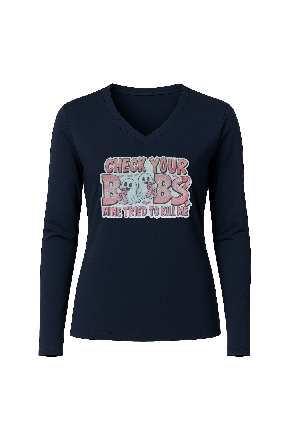 Glitter Check Your Boobs Long Sleeve V-Neck Tee