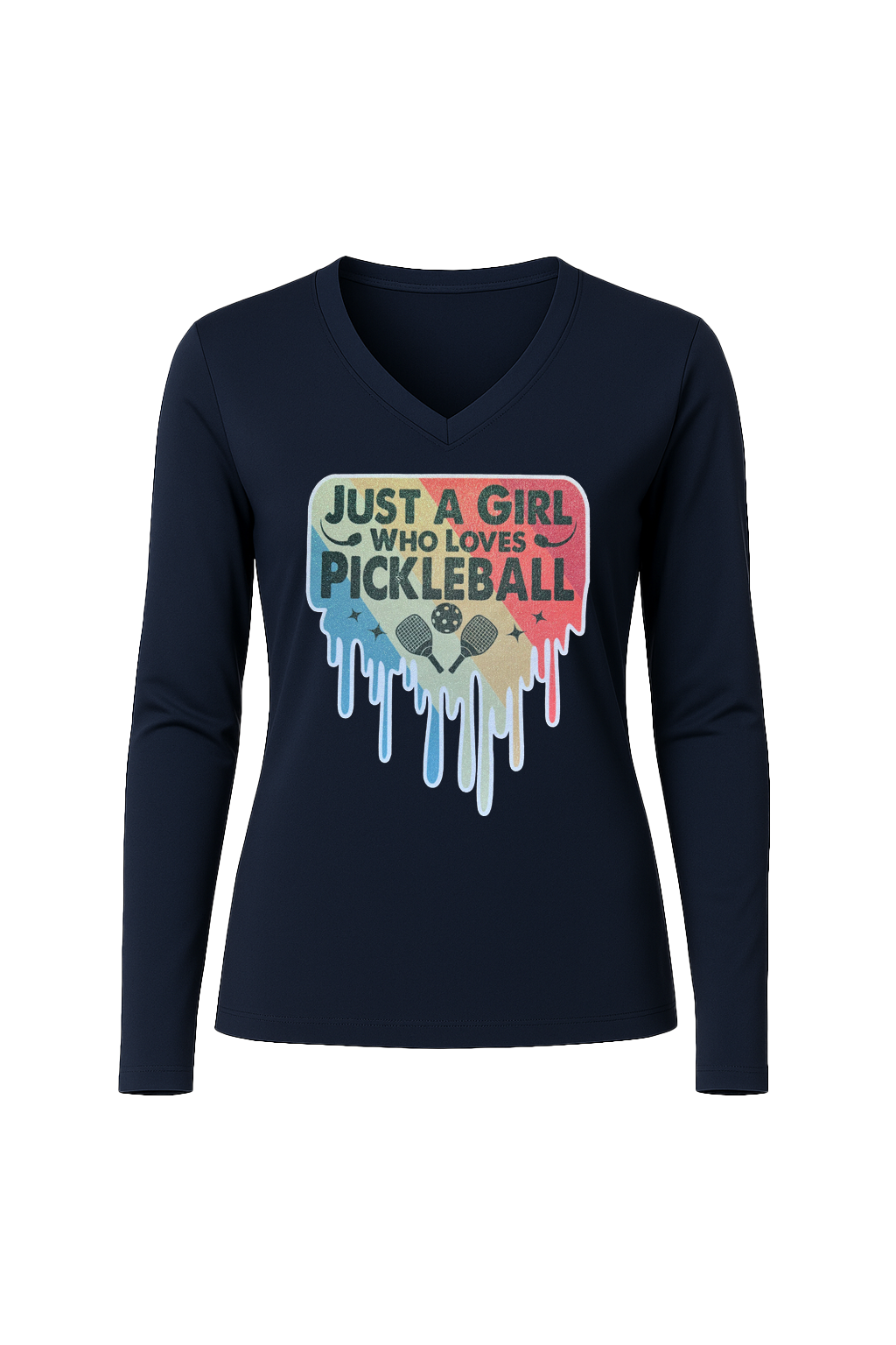 Glitter Girl Loves Pickleball Long Sleeve V-Neck Tee