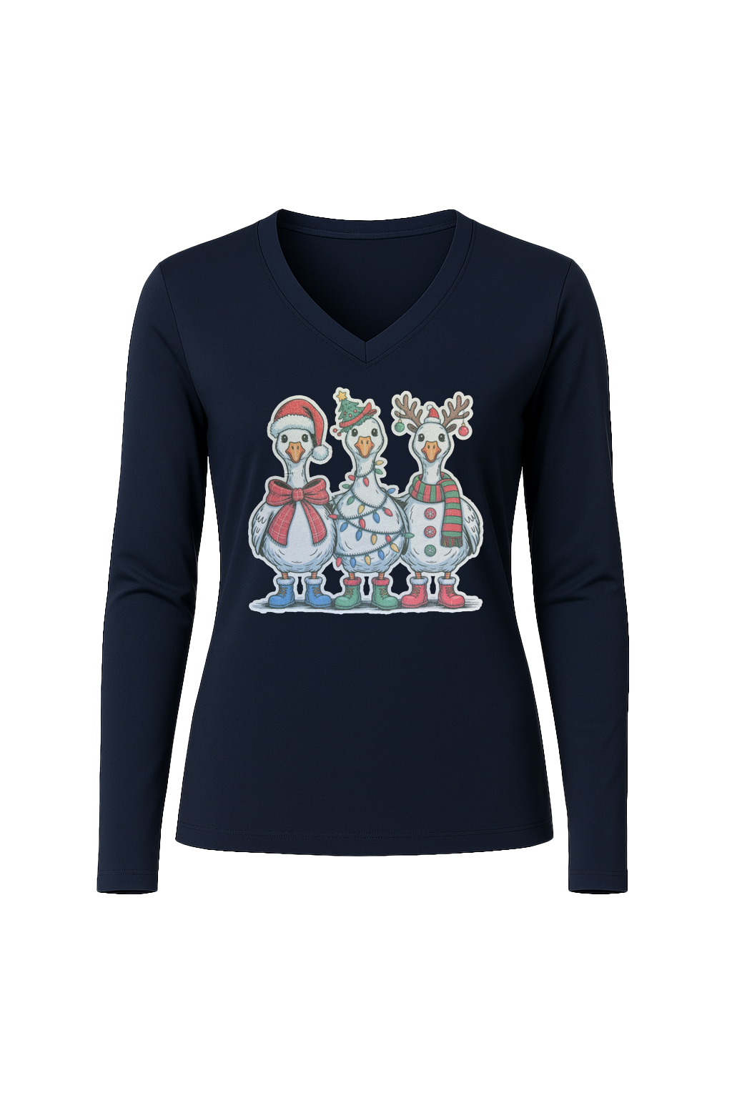 Glitter Festive Fowl Long Sleeve V-Neck Tee