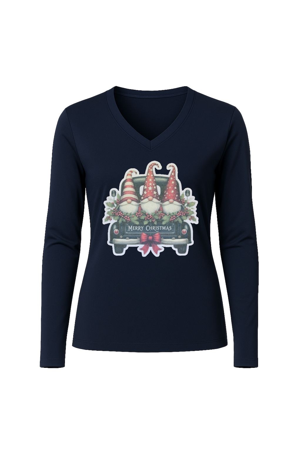 Glitter Gnome For The Holidays Long Sleeve V-Neck Tee