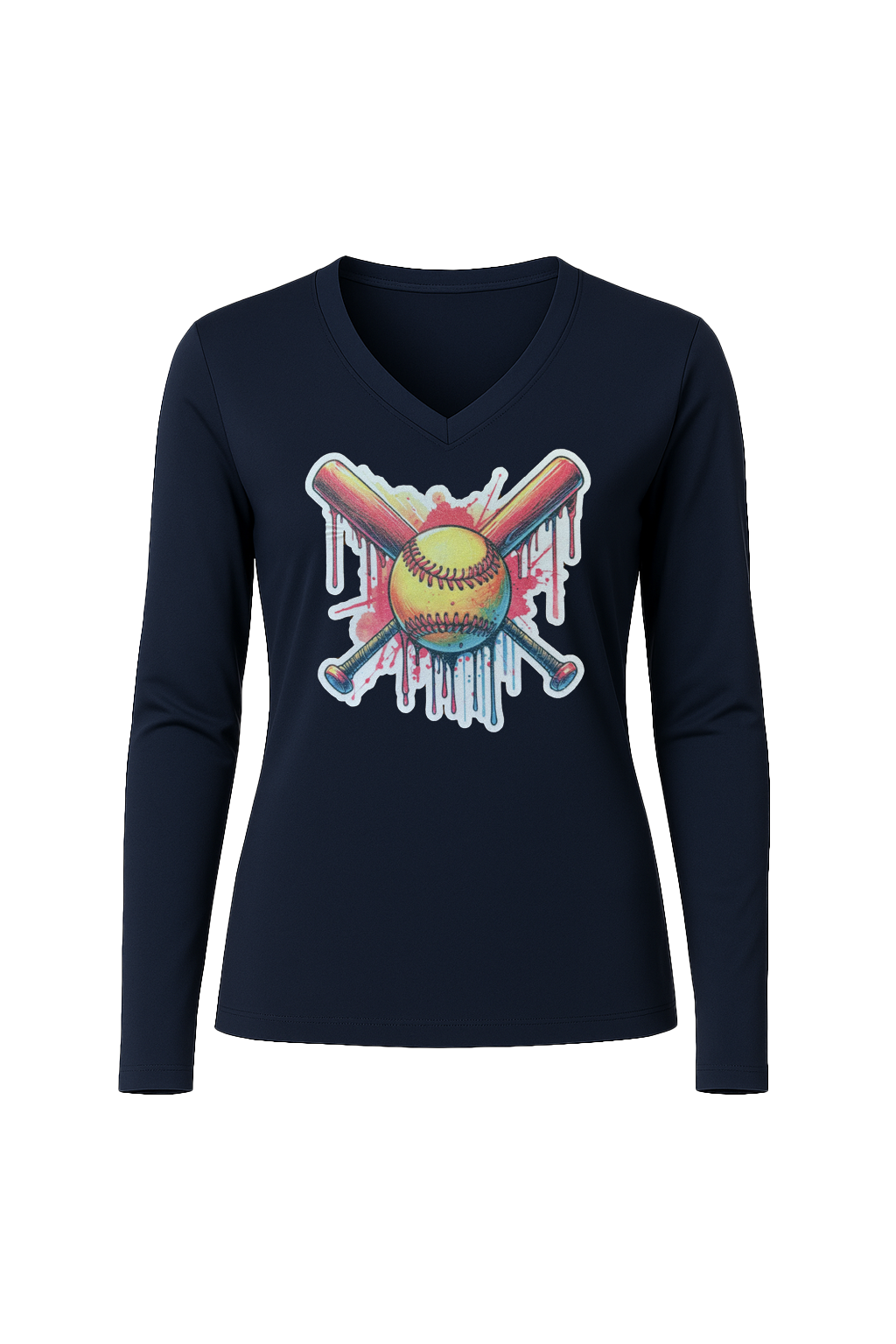 Glitter Red Drip Bats Long Sleeve V-Neck Tee