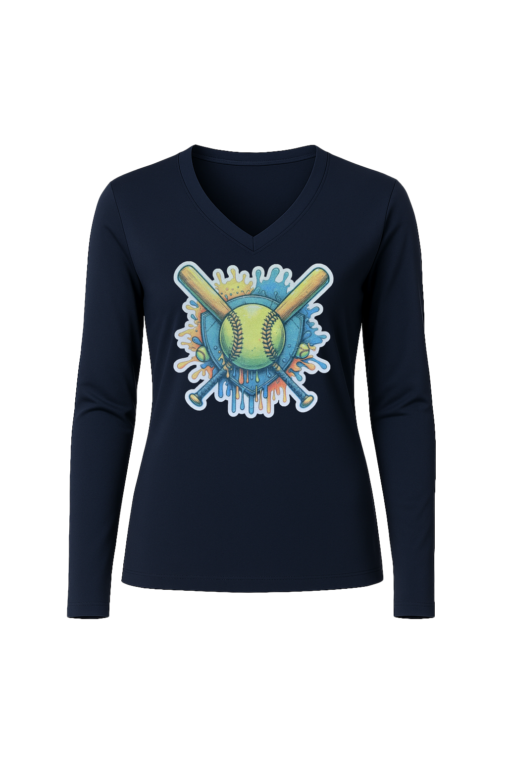 Glitter Blue Shield Long Sleeve V-Neck Tee