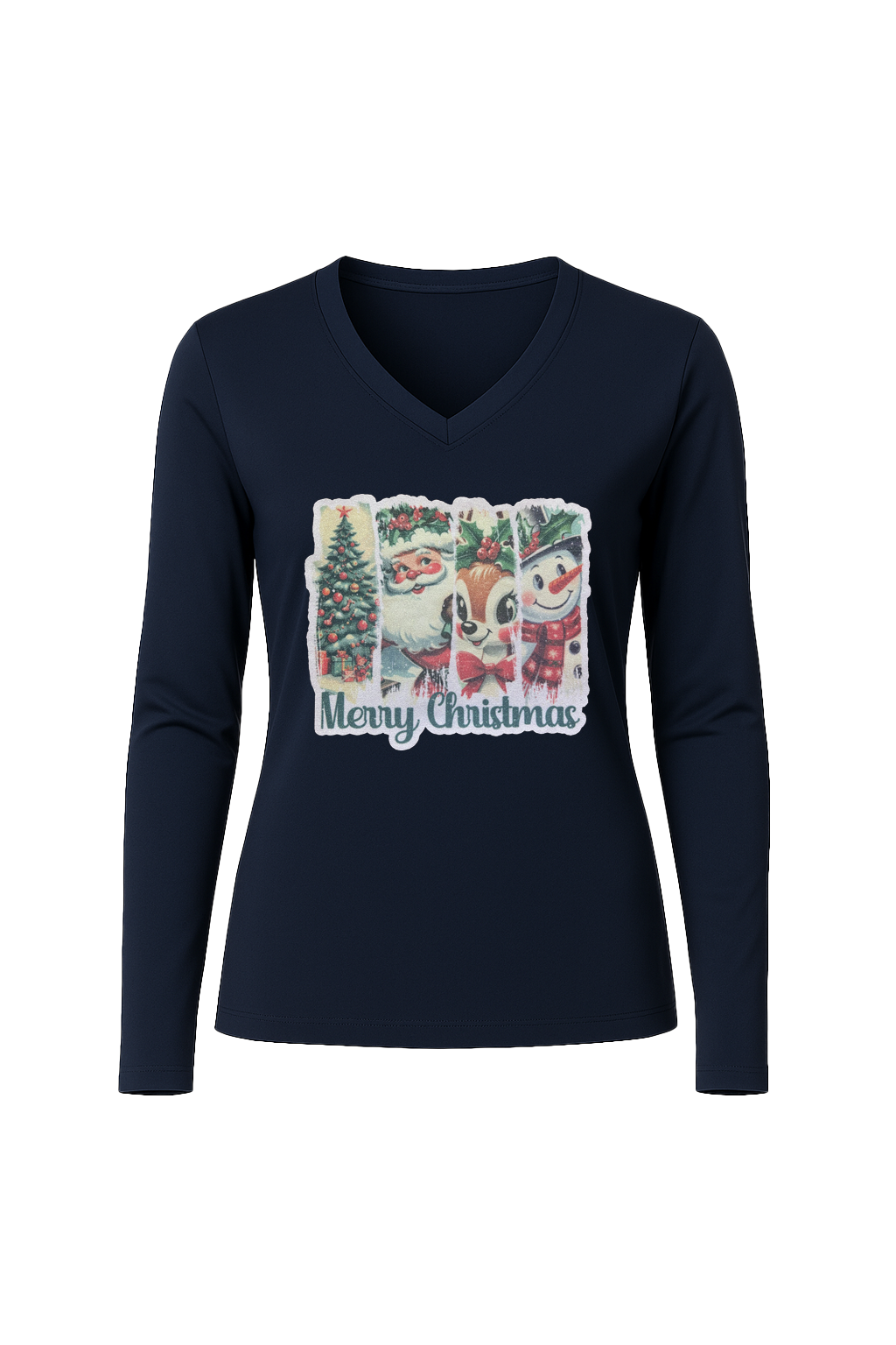 Glitter Christmas Collage Long Sleeve V-Neck Tee