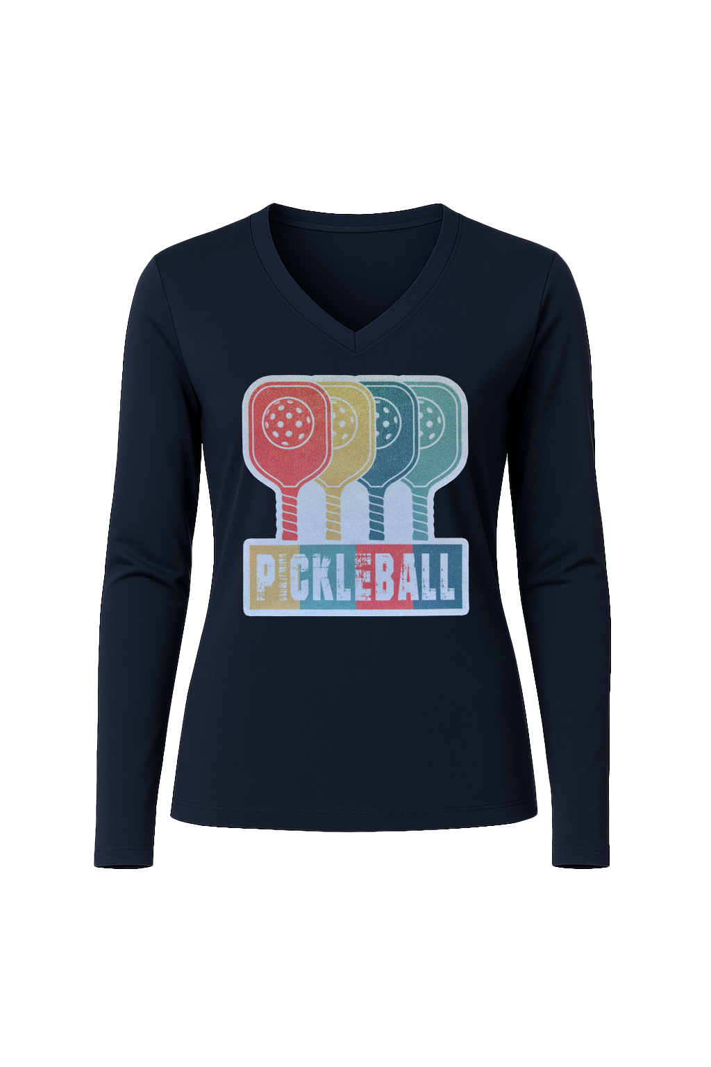 Glitter Pickleball Paddles Long Sleeve V-Neck Tee