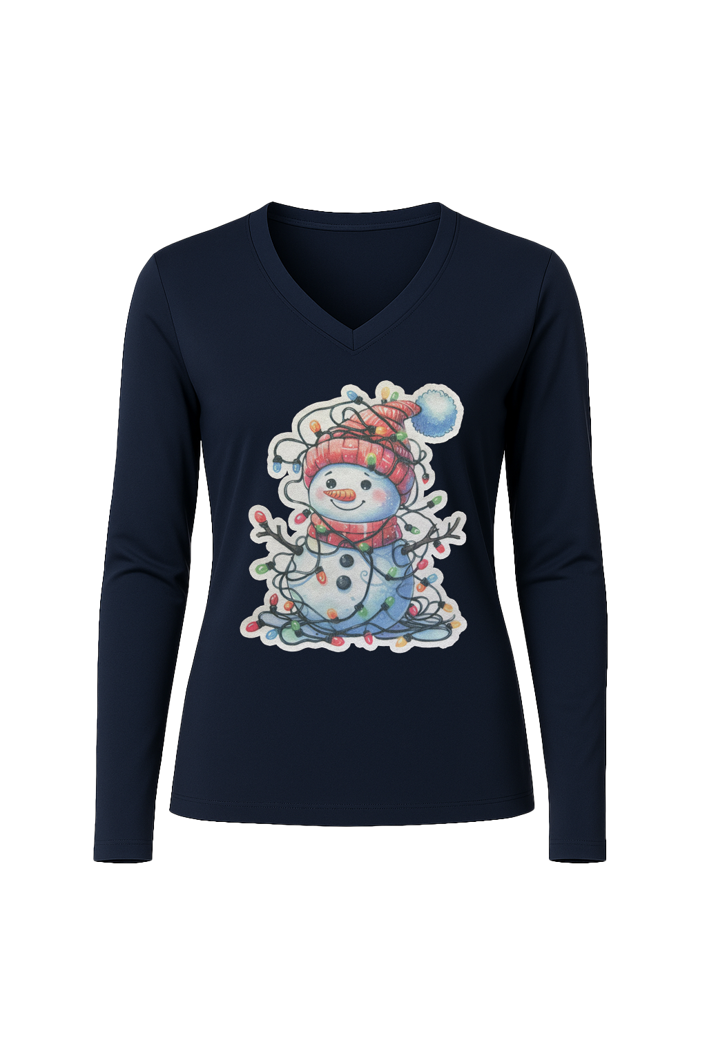 Glitter Tangled Snowman Long Sleeve V-Neck Tee