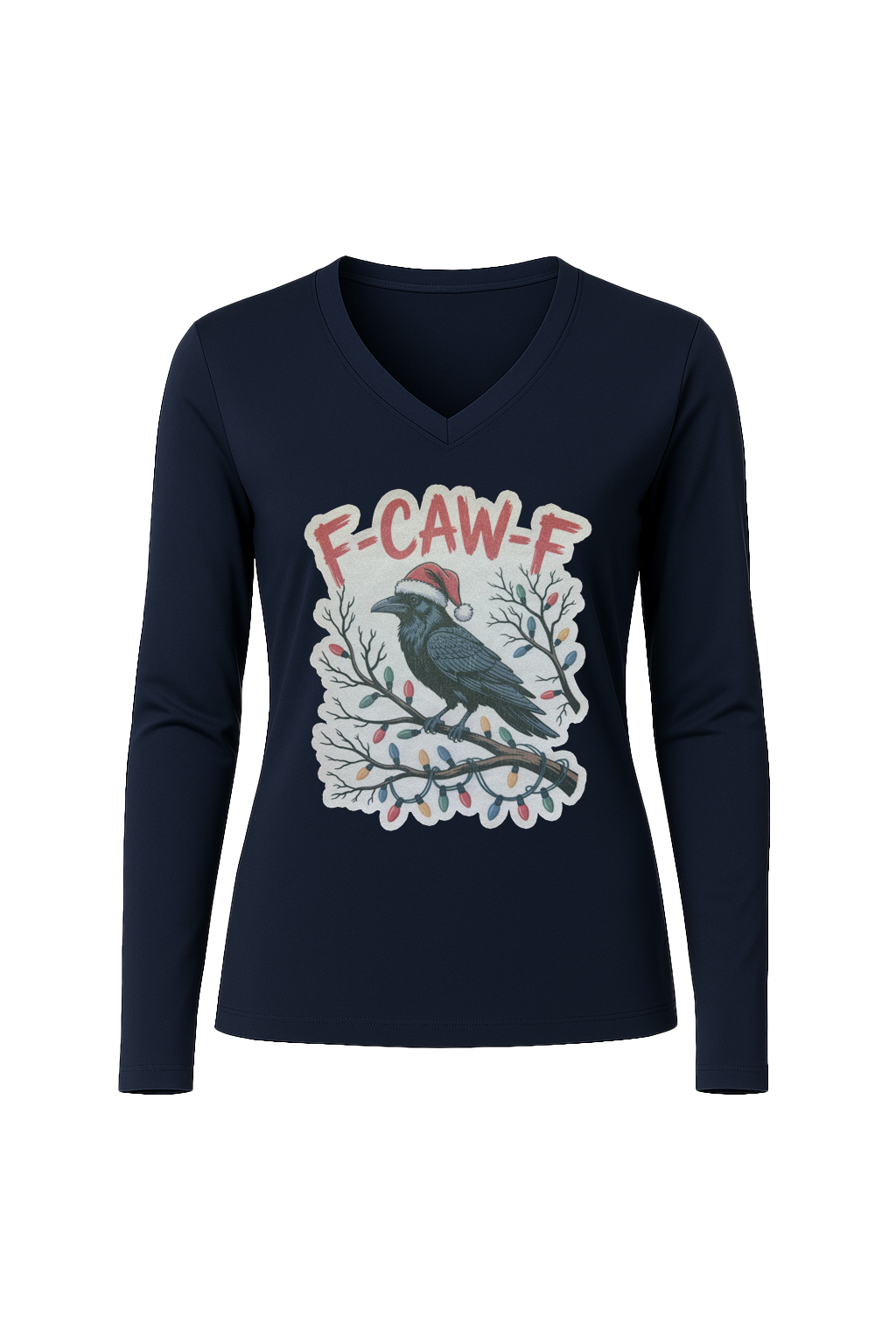 Glitter Christmas Crow Long Sleeve V-Neck Tee