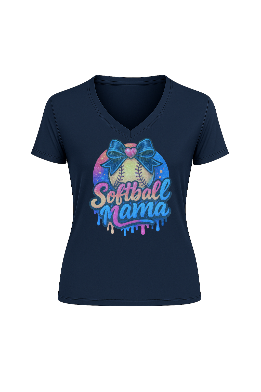 Glitter Softball Mama Drip Short Sleeve V-Neck Tee