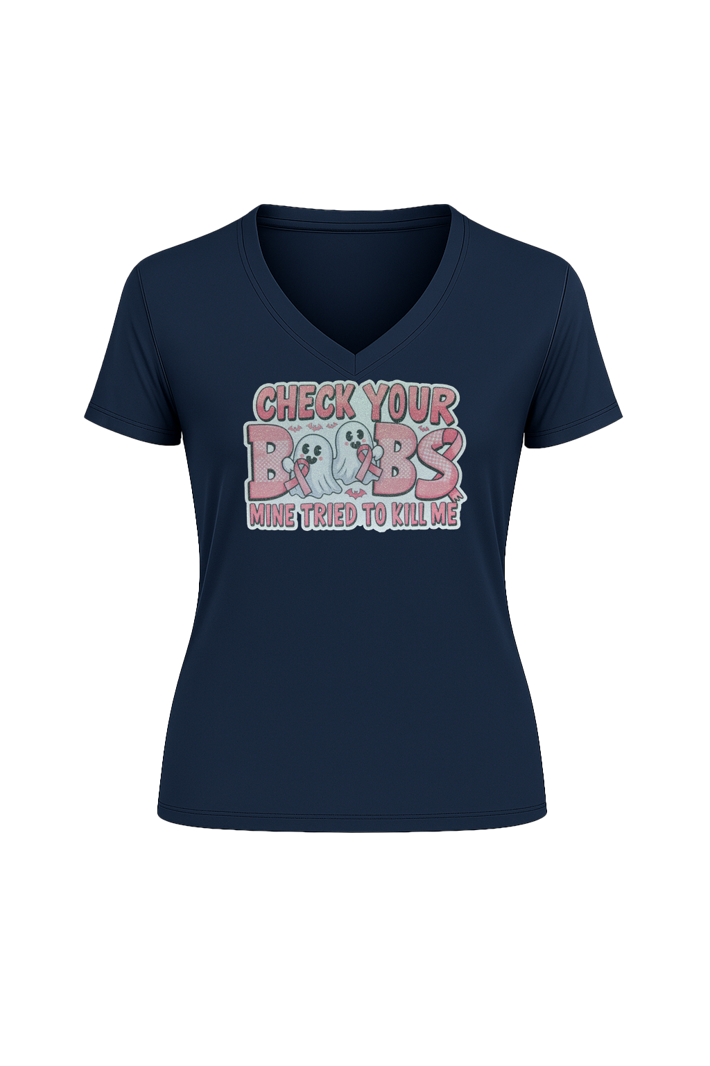 Glitter Check Your Boobs Short Sleeve V-Neck Tee