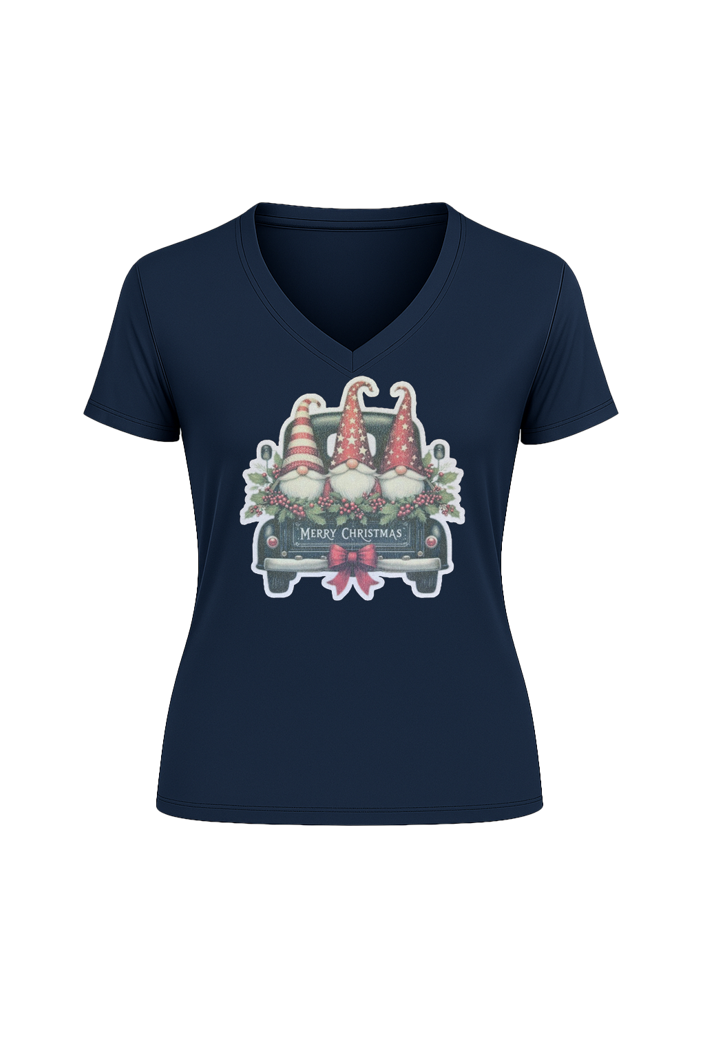 Glitter Gnome For The Holidays Short Sleeve V-Neck Tee