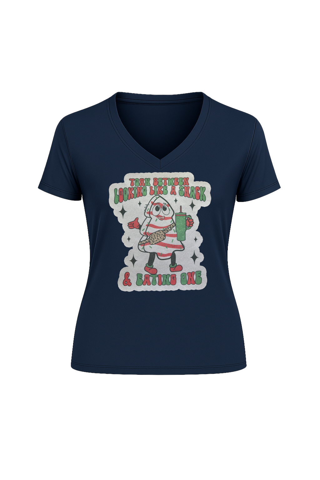 Glitter Christmas Snack Short Sleeve V-Neck Tee
