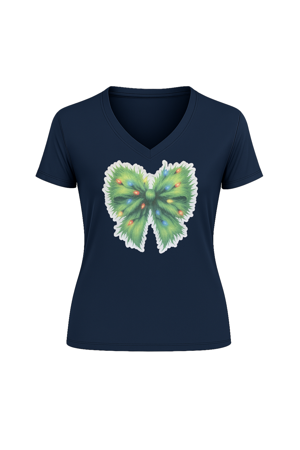 Glitter Evergreen Bow Short Sleeve V-Neck Tee