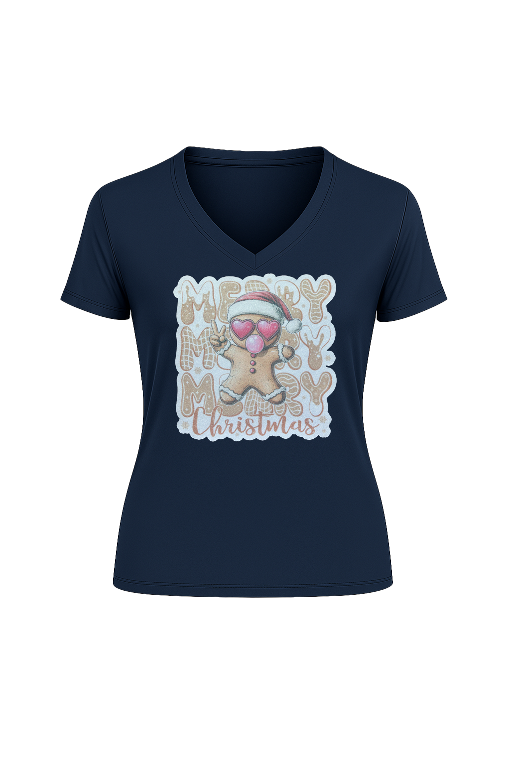 Glitter Gingerbread Bubble Pop Short Sleeve V-Neck Tee