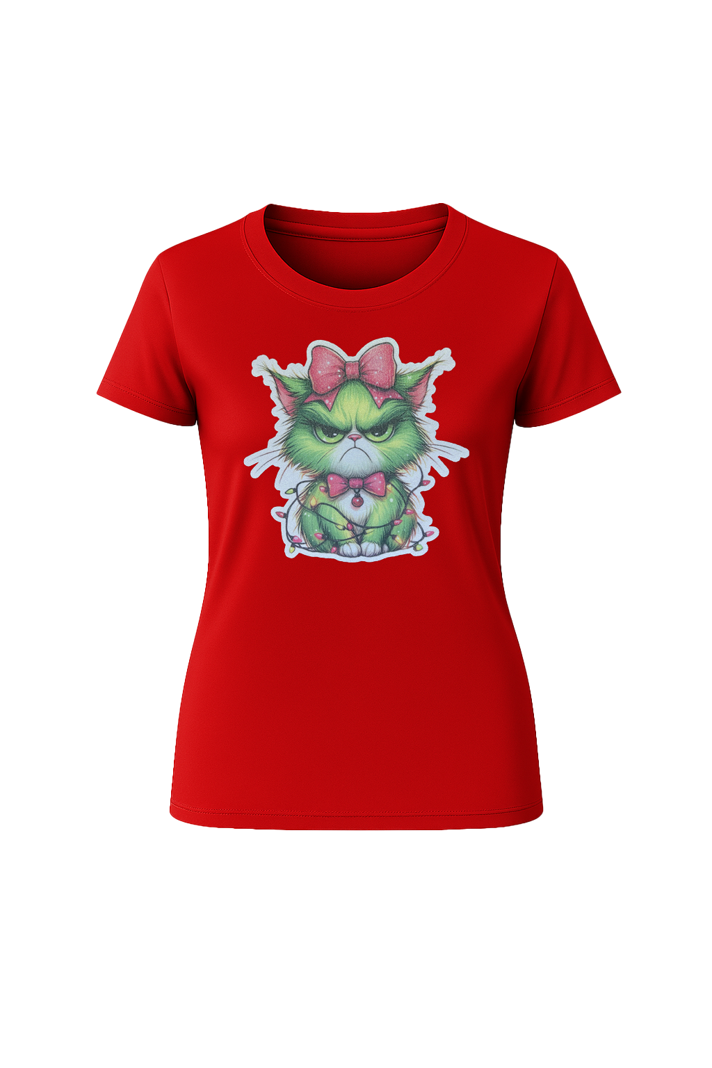 Glitter Grumpy Green Cat Short Sleeve Tee