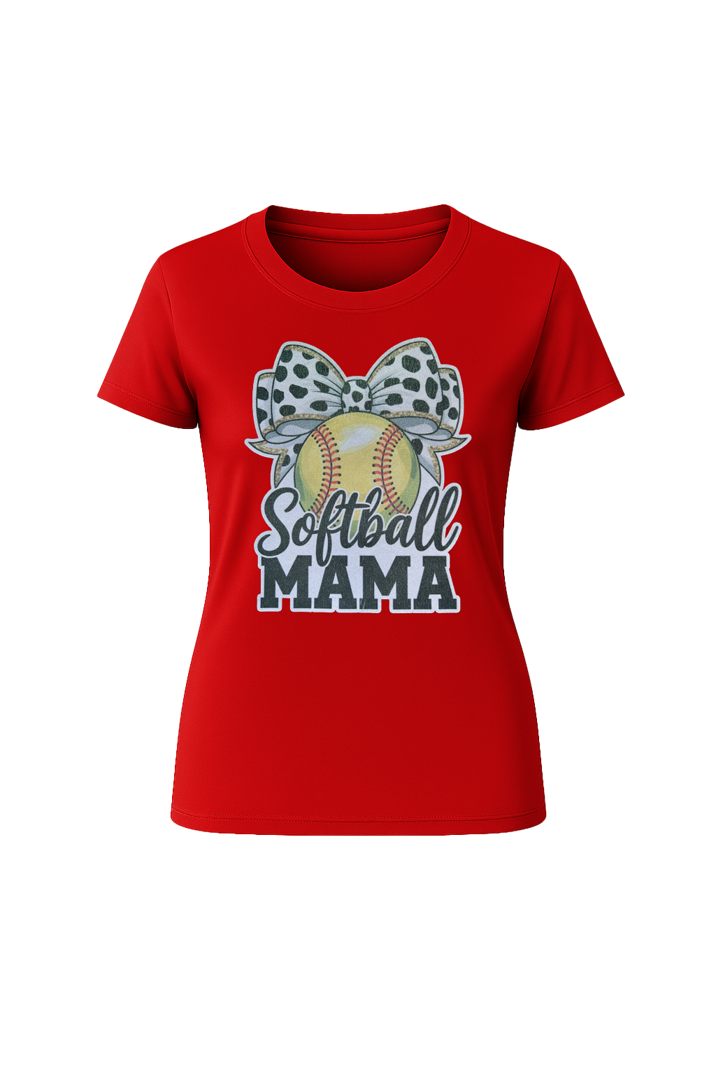 Glitter Softball Mama Bow Short Sleeve Tee