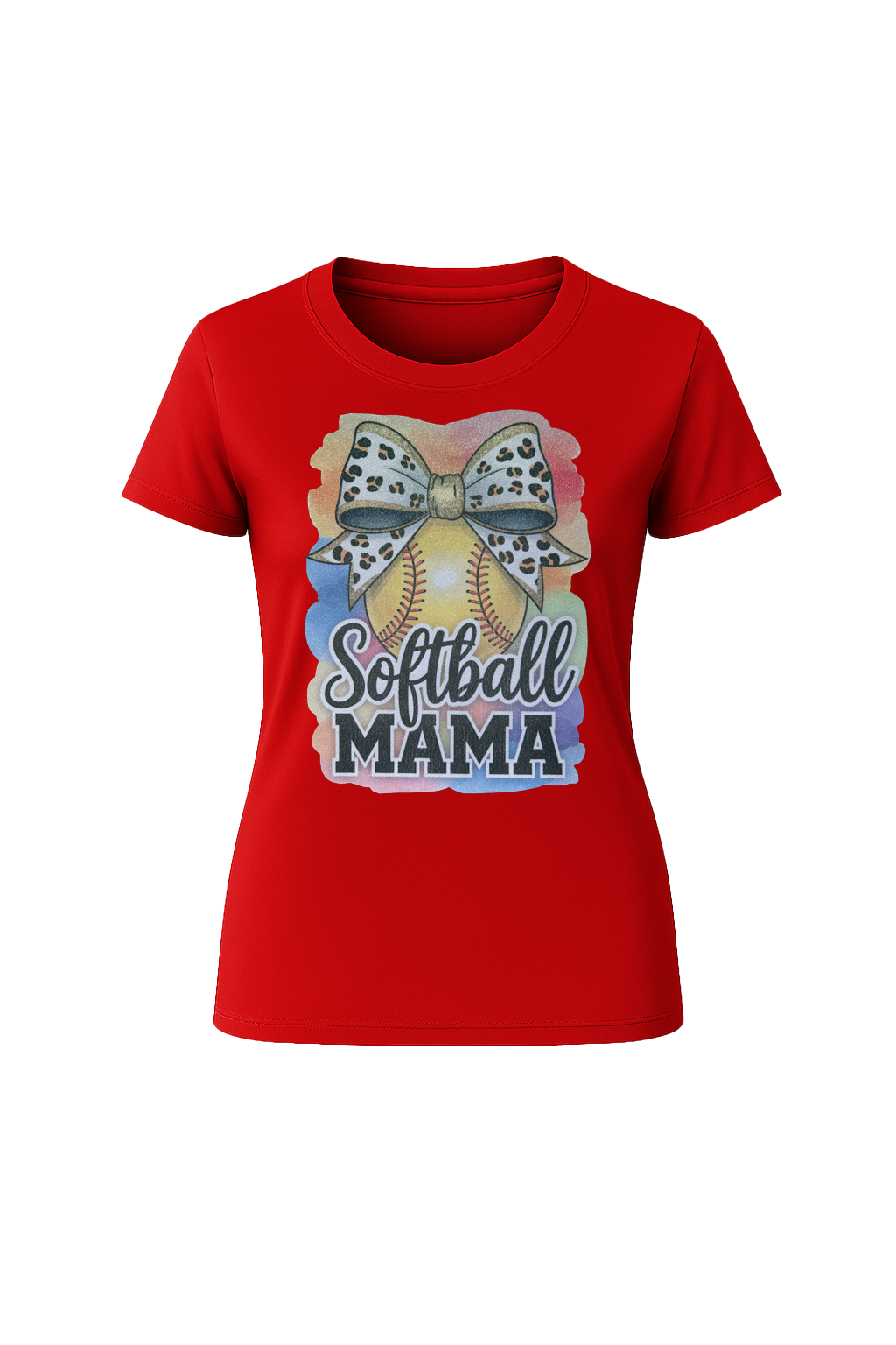 Glitter Watercolor Softball Mama Short Sleeve Tee