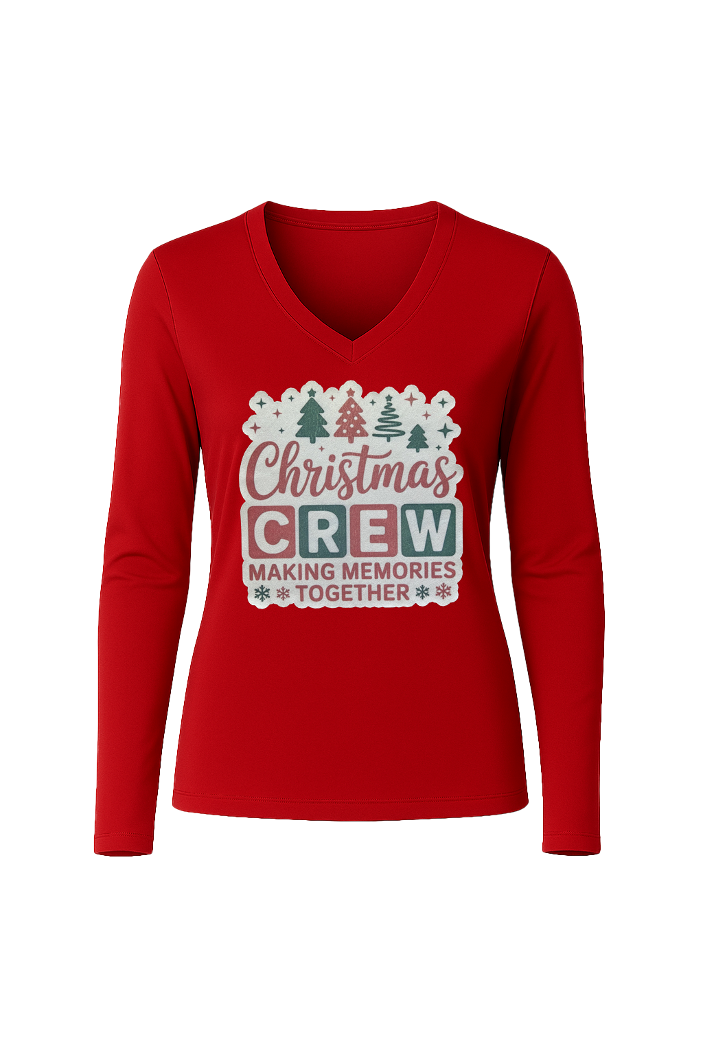 Glitter Christmas Crew Long Sleeve V-Neck Tee