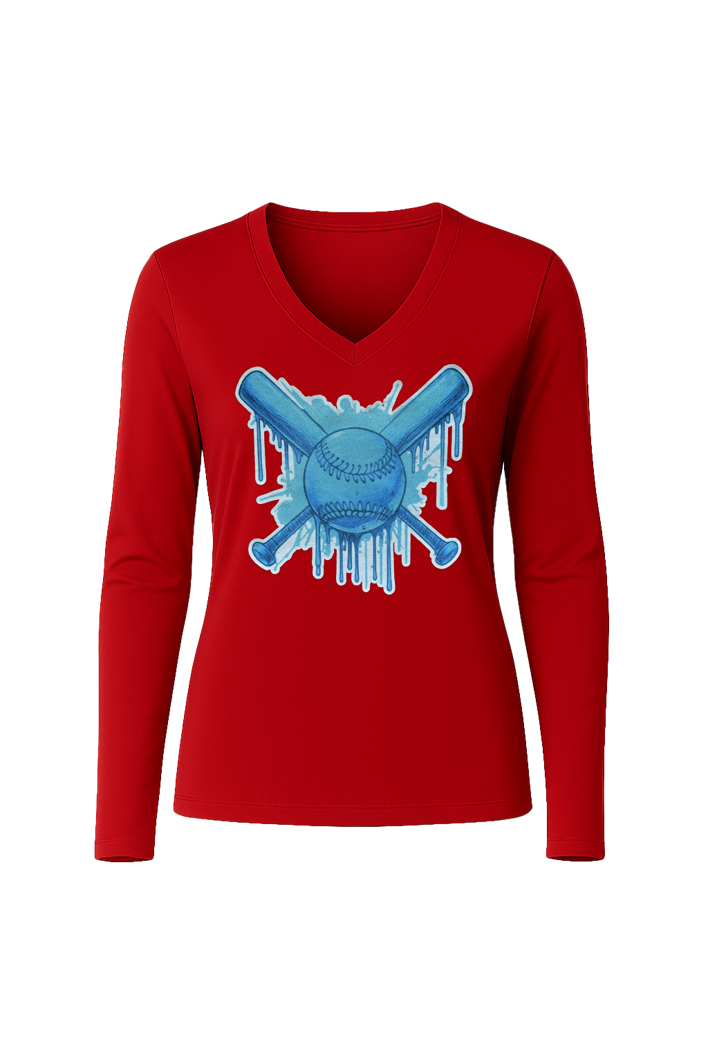 Glitter Blue Drip Bats Long Sleeve V-Neck Tee