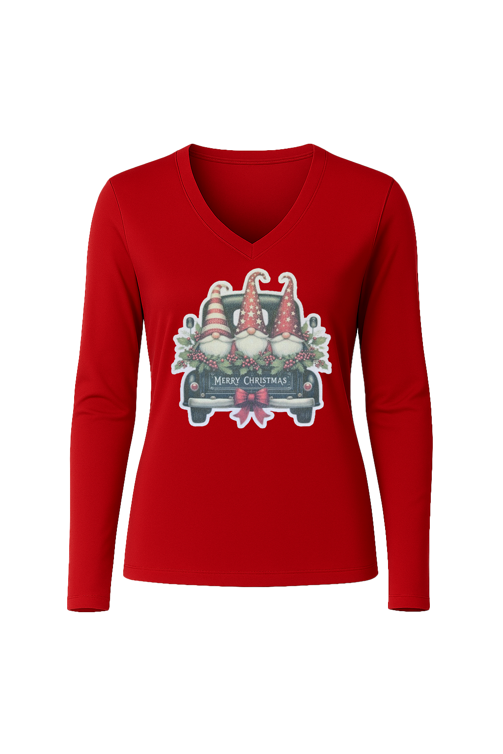 Glitter Gnome For The Holidays Long Sleeve V-Neck Tee