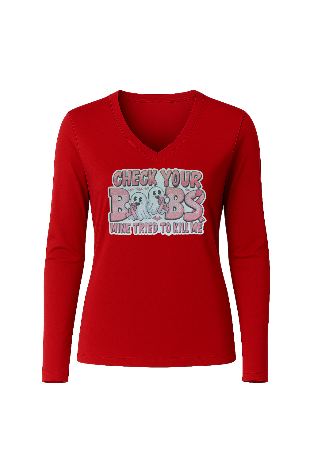 Glitter Check Your Boobs Long Sleeve V-Neck Tee