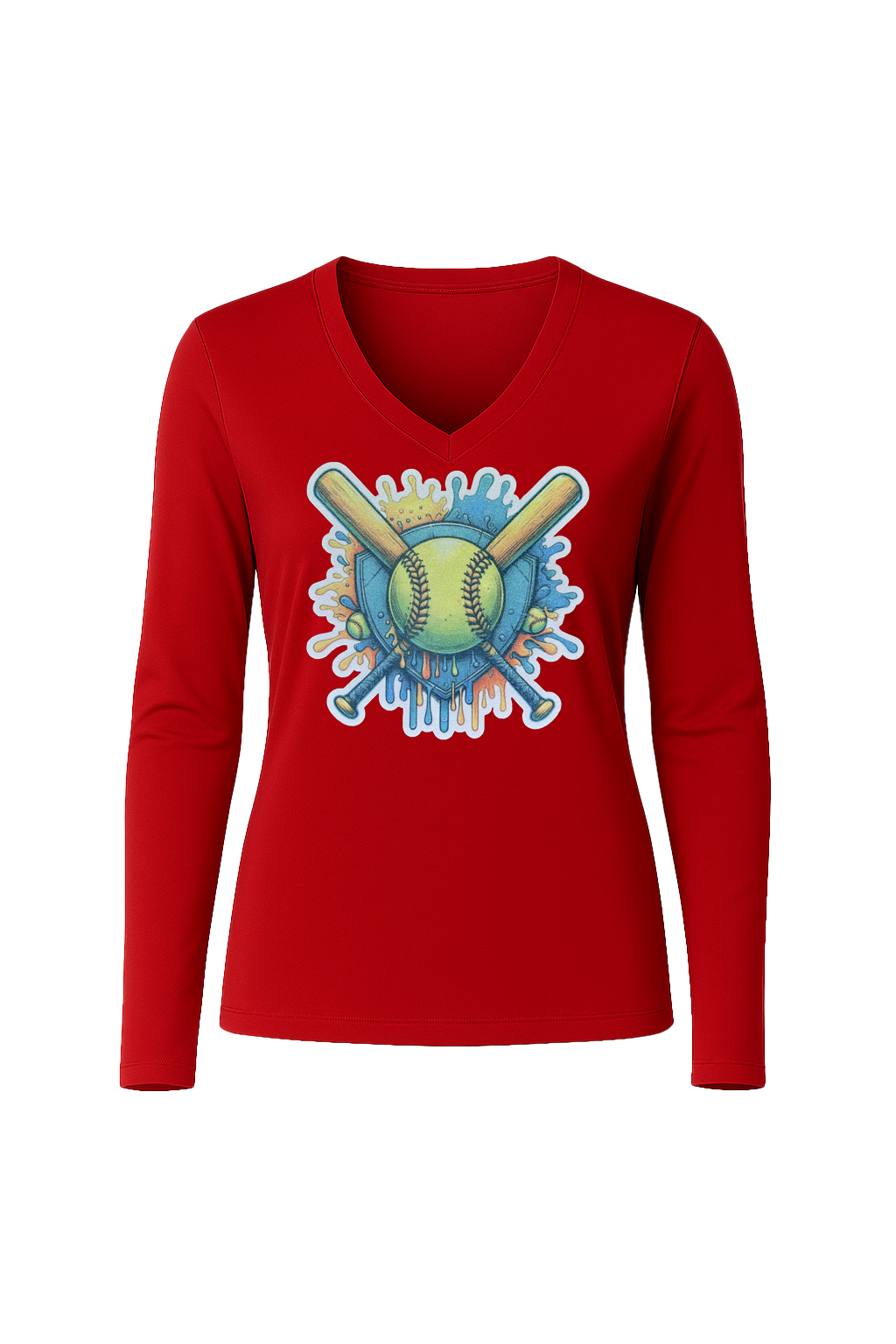 Glitter Blue Shield Long Sleeve V-Neck Tee