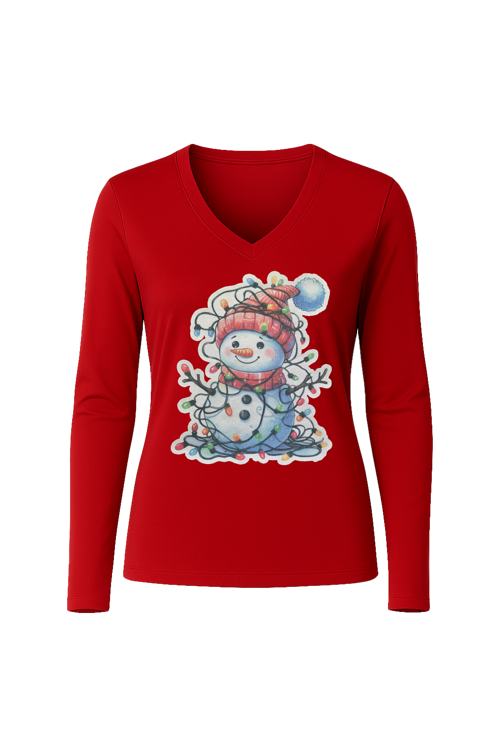 Glitter Tangled Snowman Long Sleeve V-Neck Tee