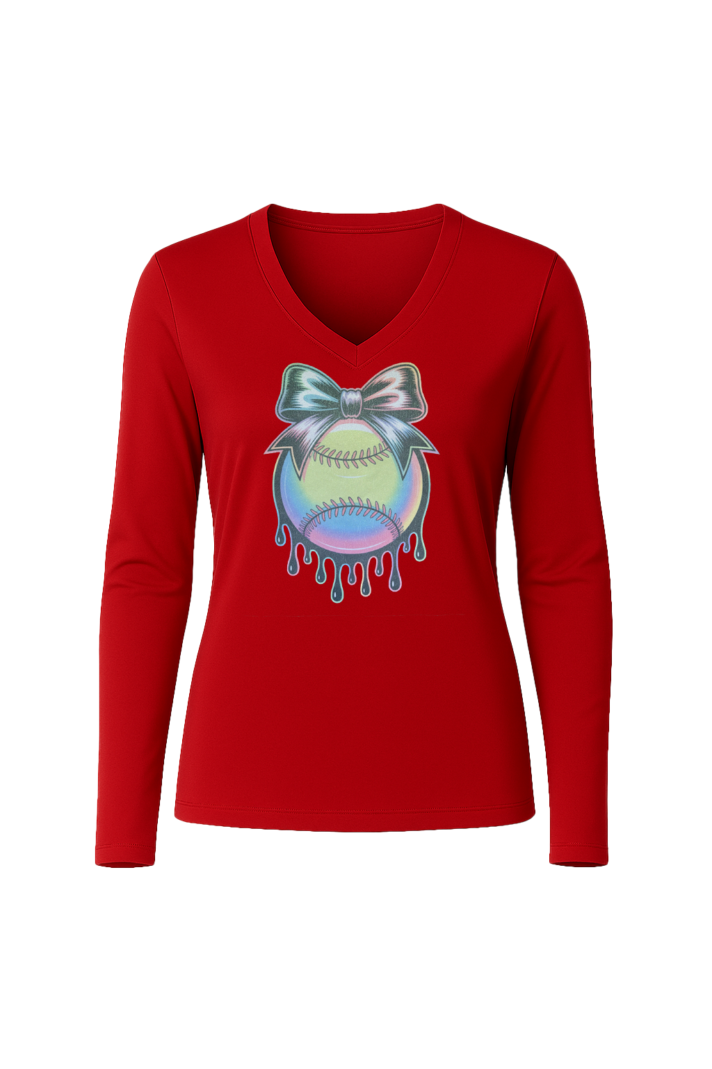 Glitter Neon Drip Long Sleeve V-Neck Tee