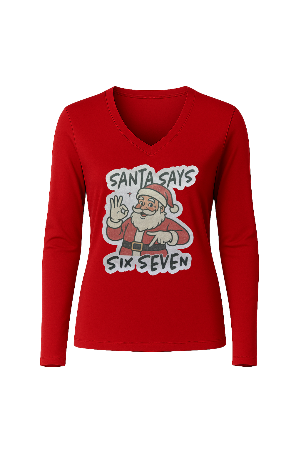 Glitter Santa Says Six Seven Long Sleeve V-Neck Tee