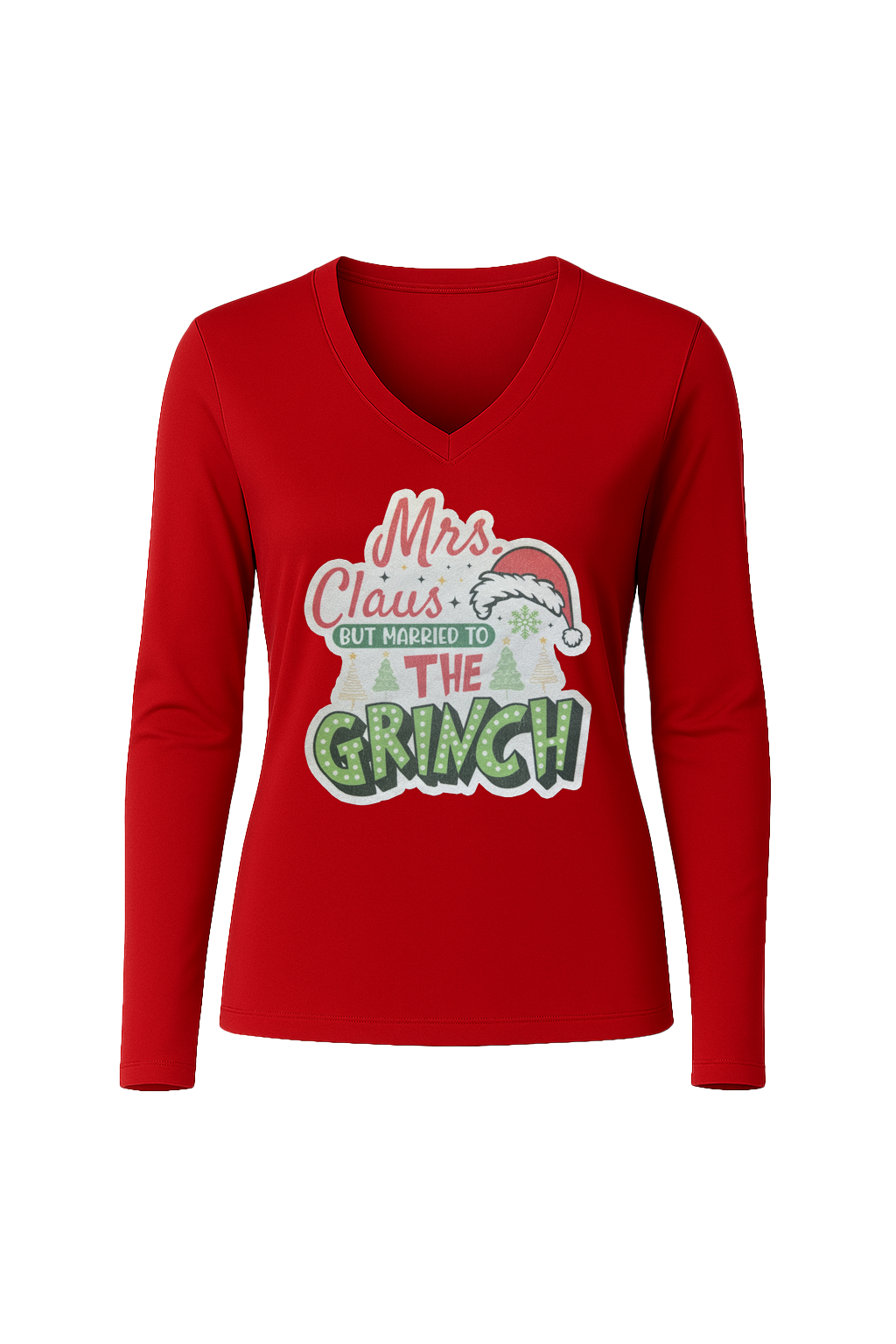 Glitter Married To The Grinch Long Sleeve V-Neck Tee