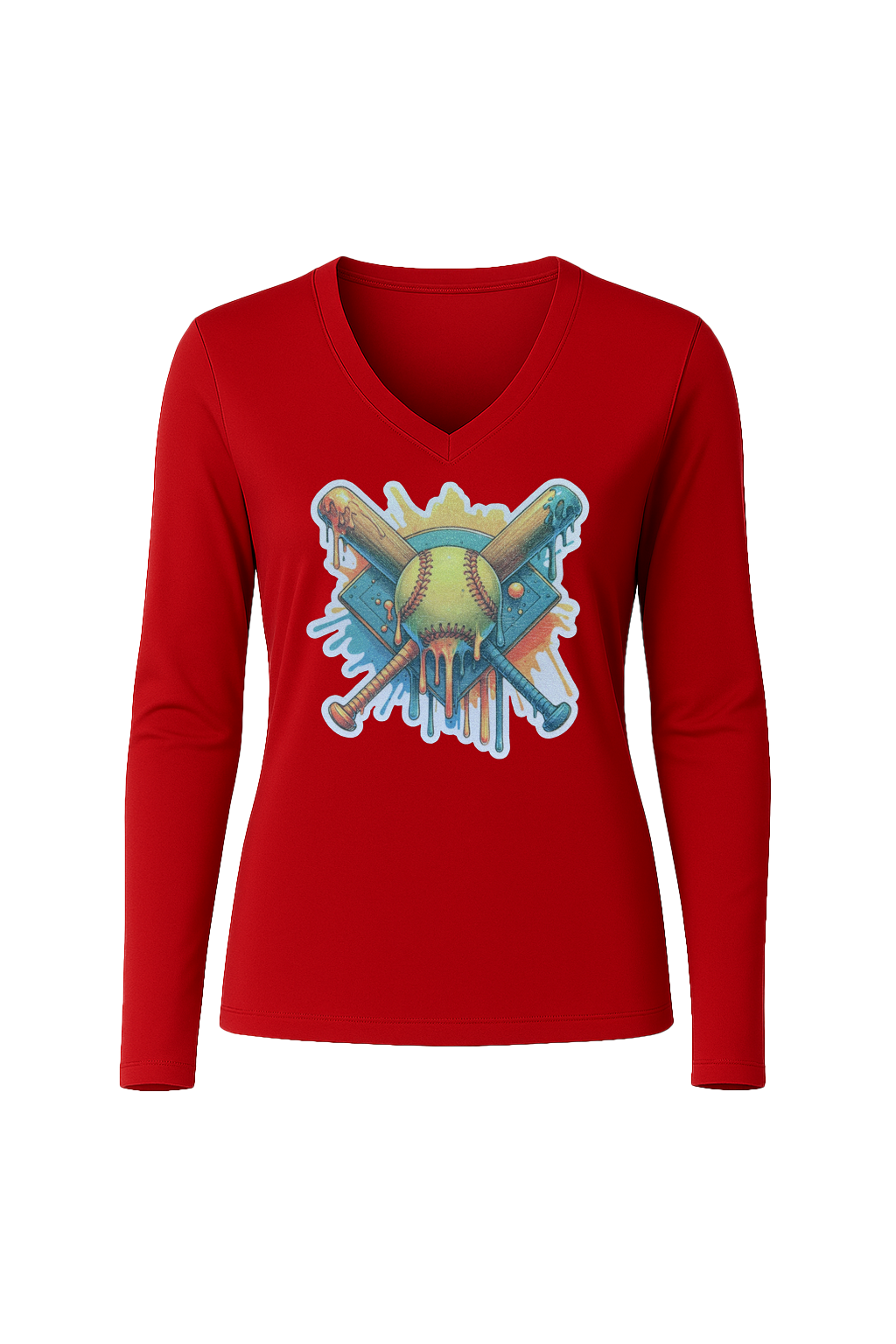 Glitter Teal Shield Long Sleeve V-Neck Tee