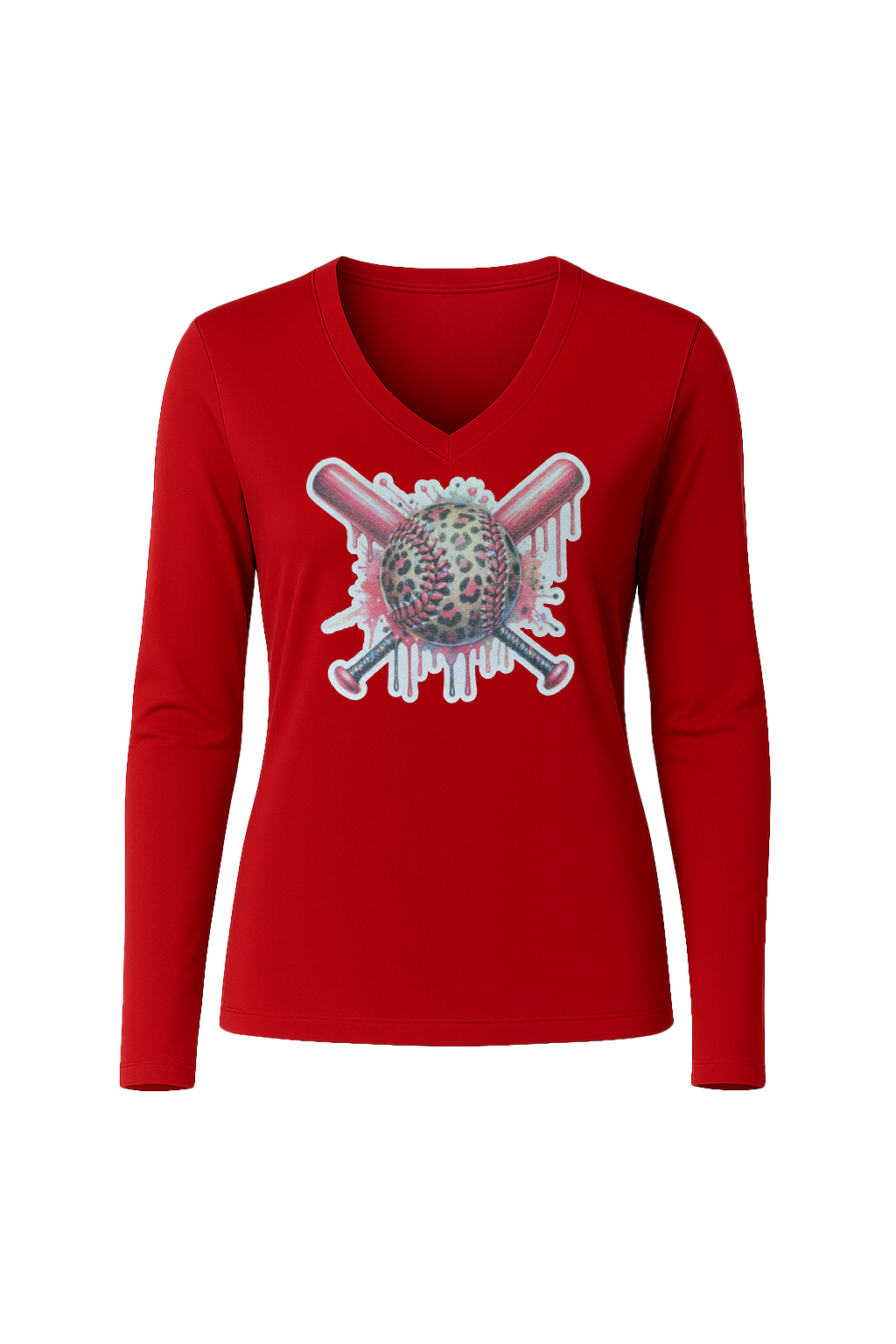 Glitter Leopard Drip Long Sleeve V-Neck Tee