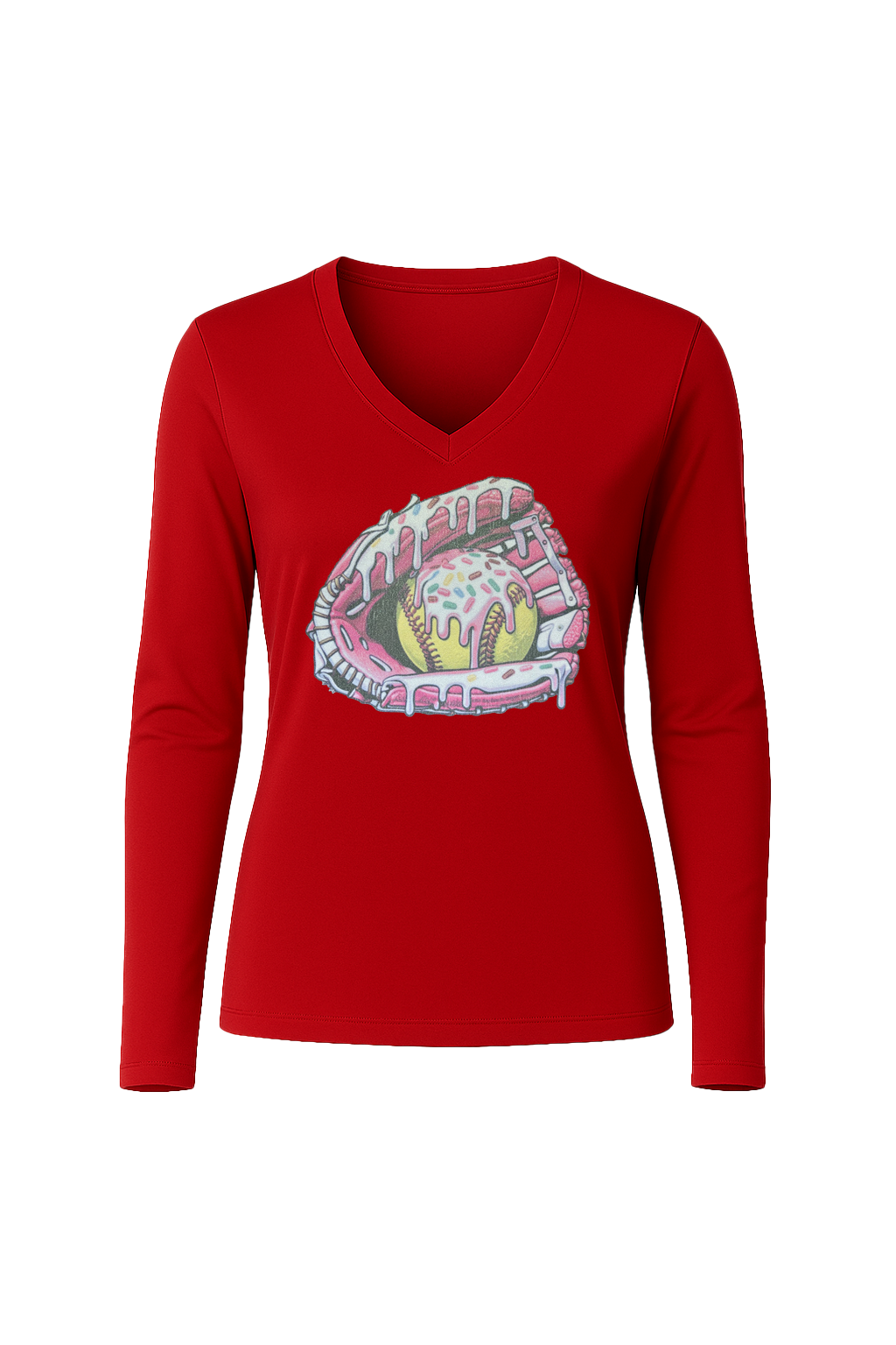 Glitter Softball Sundae Long Sleeve V-Neck Tee