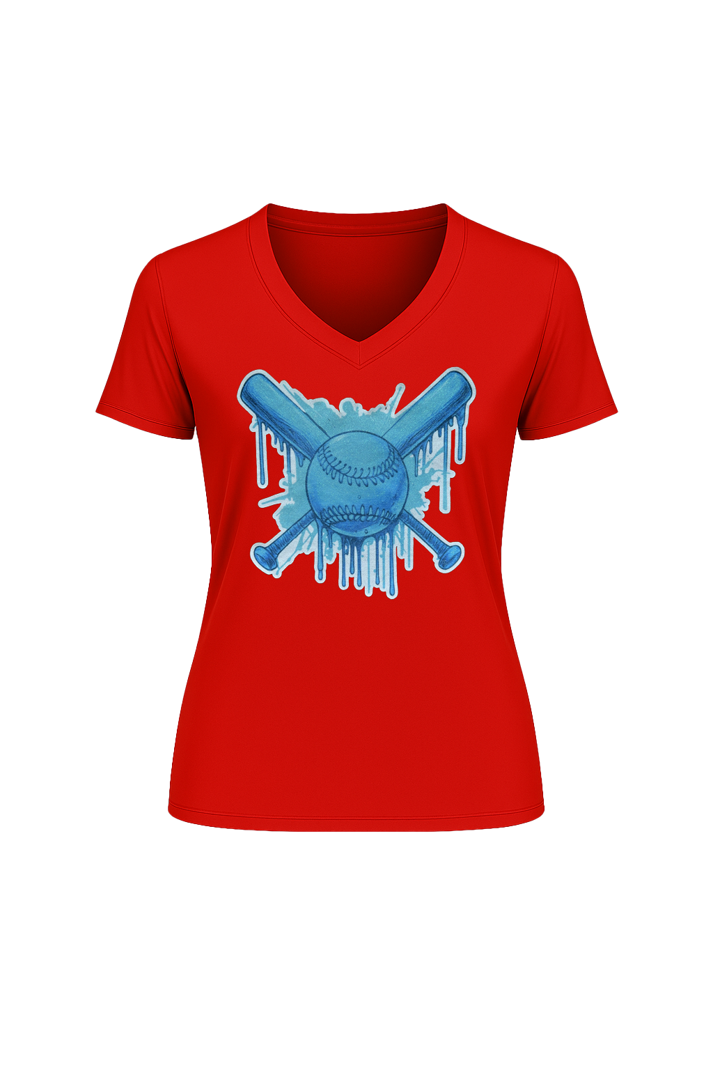 Glitter Blue Drip Bats Short Sleeve V-Neck Tee