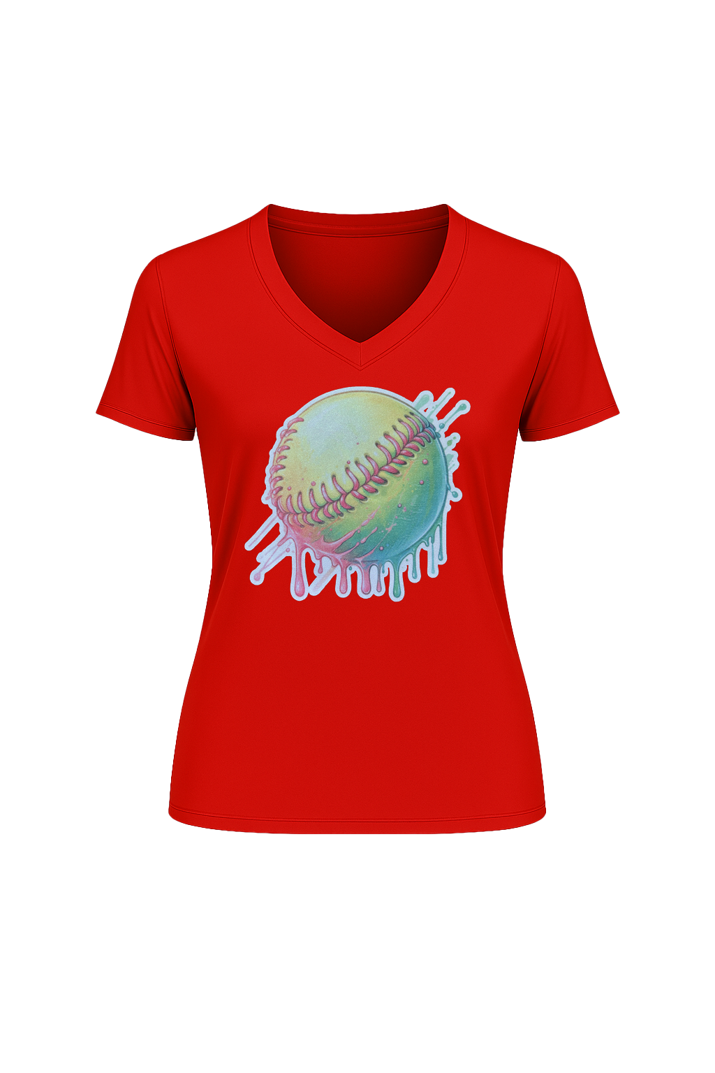Glitter Softball Drip Short Sleeve V-Neck Tee