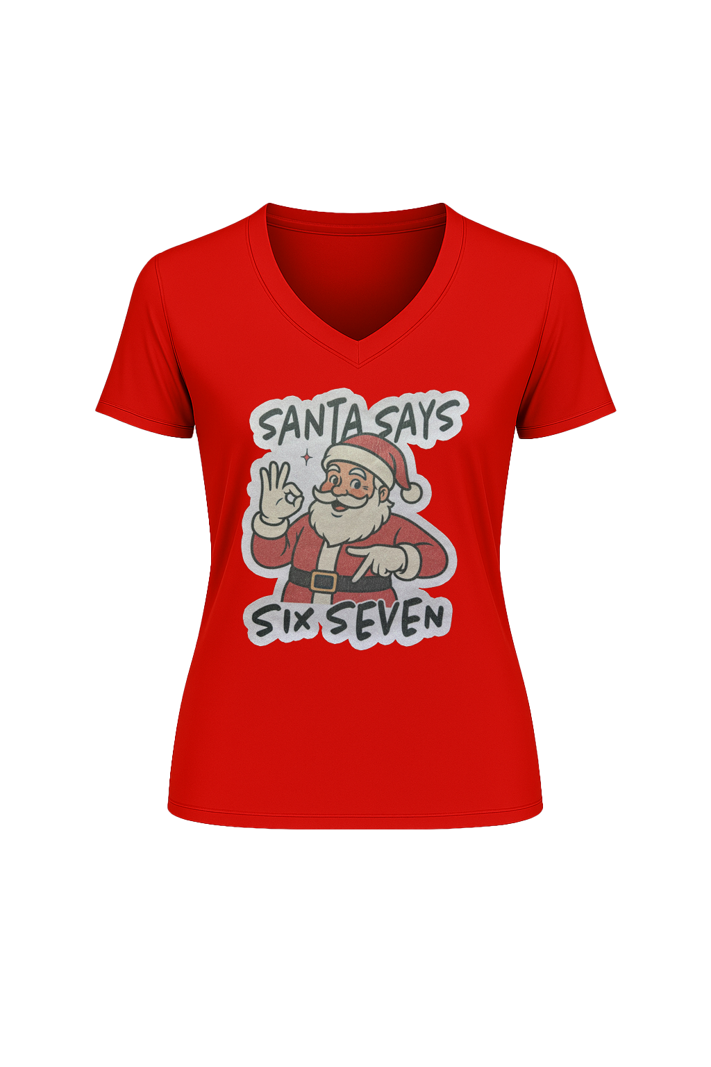 Glitter Santa Says Six Seven Short Sleeve V-Neck Tee