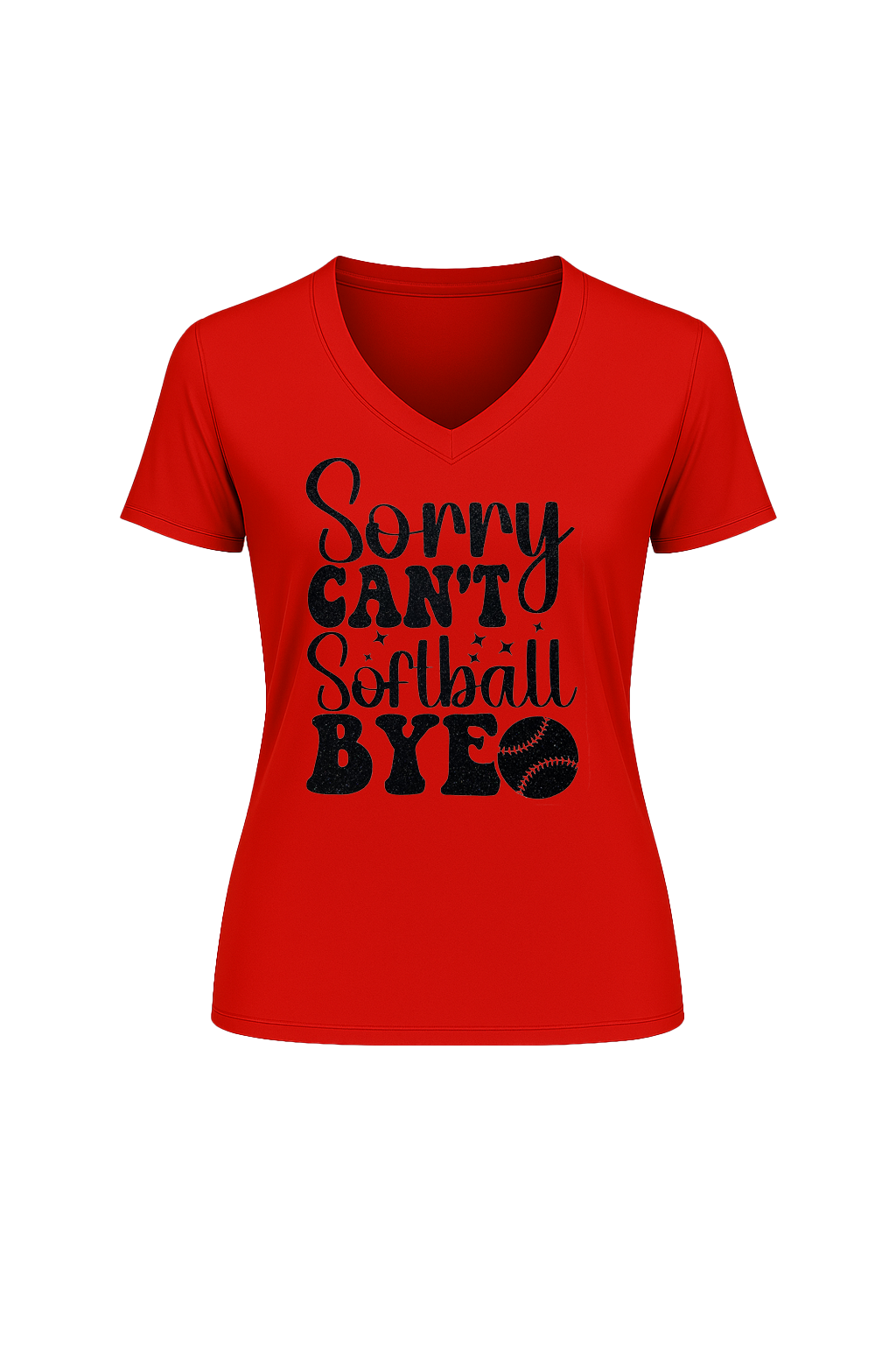 Glitter Sorry Can't Softball Bye Short Sleeve V-Neck Tee