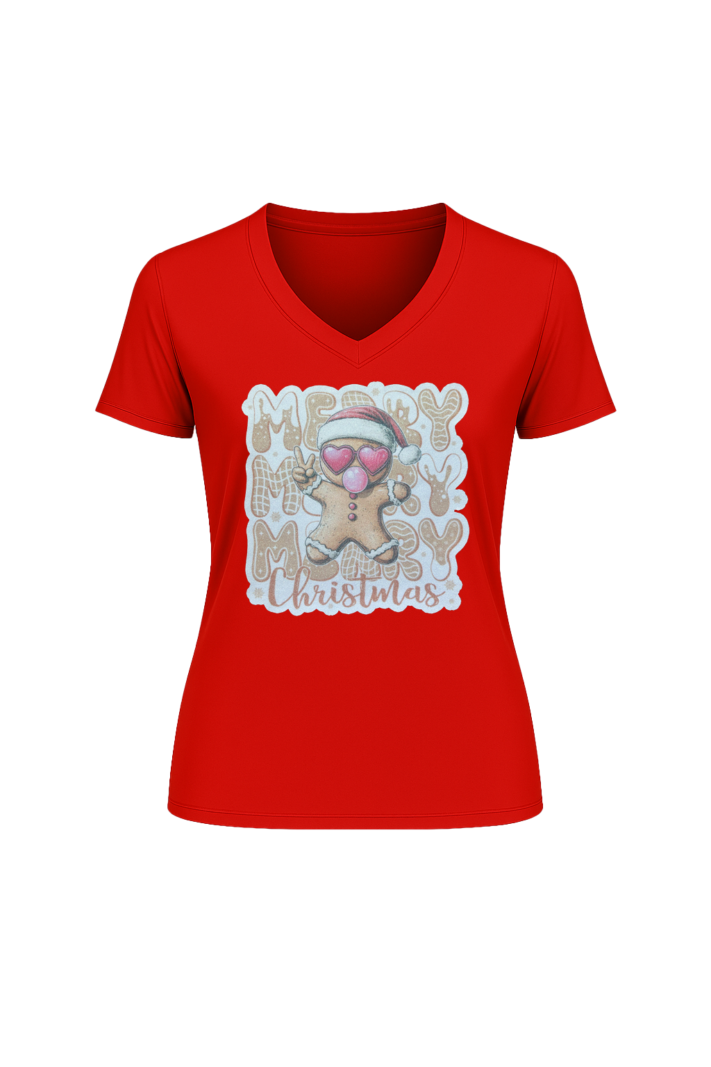 Glitter Gingerbread Bubble Pop Short Sleeve V-Neck Tee