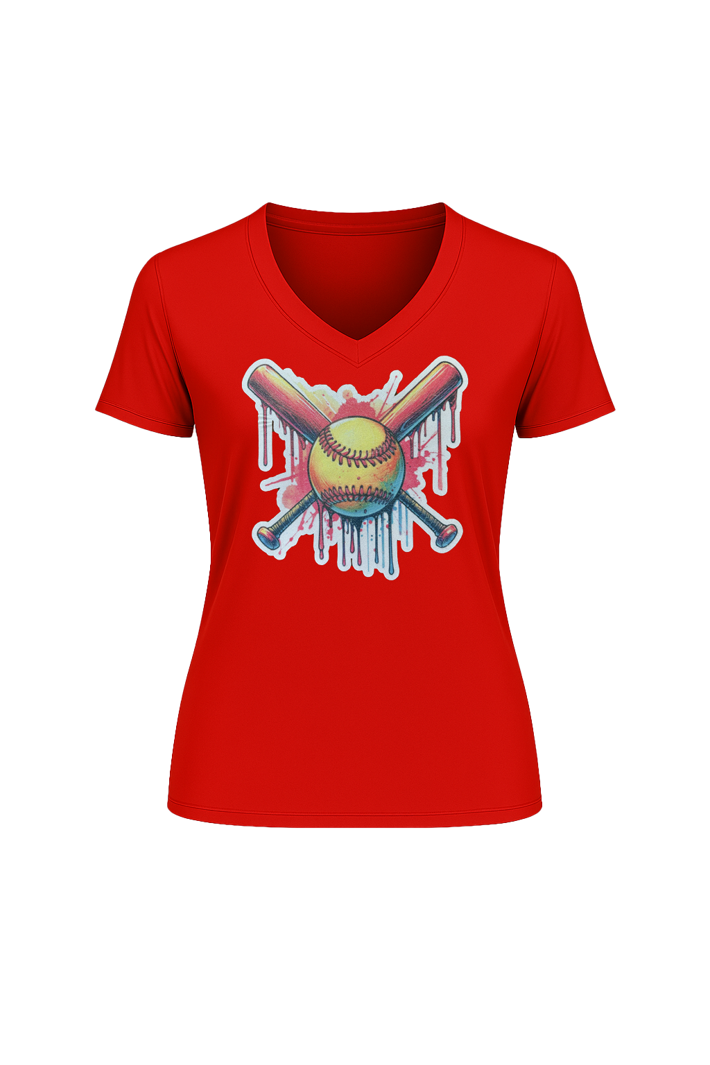 Glitter Red Drip Bats Short Sleeve V-Neck Tee