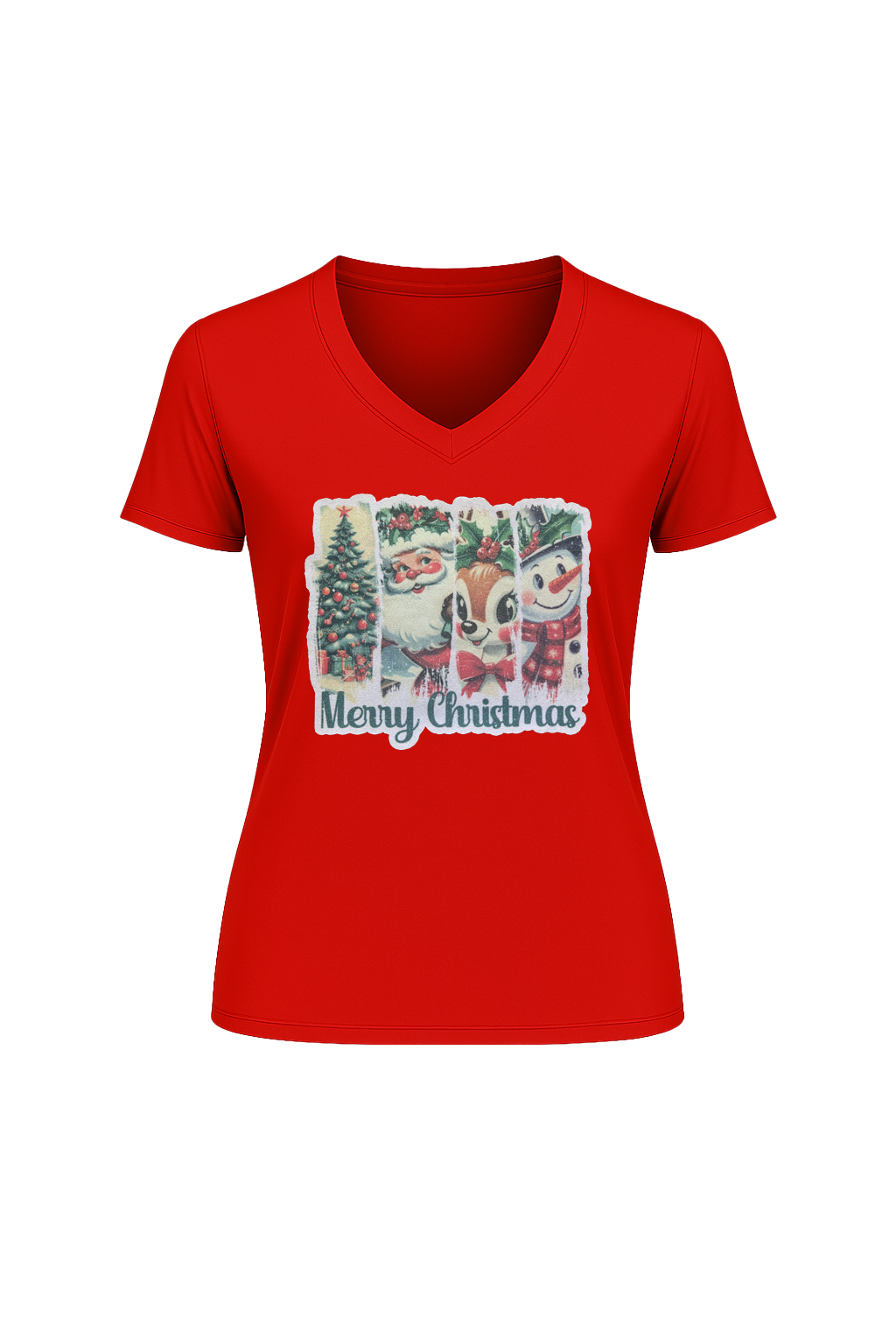 Glitter Christmas Collage Short Sleeve V-Neck Tee