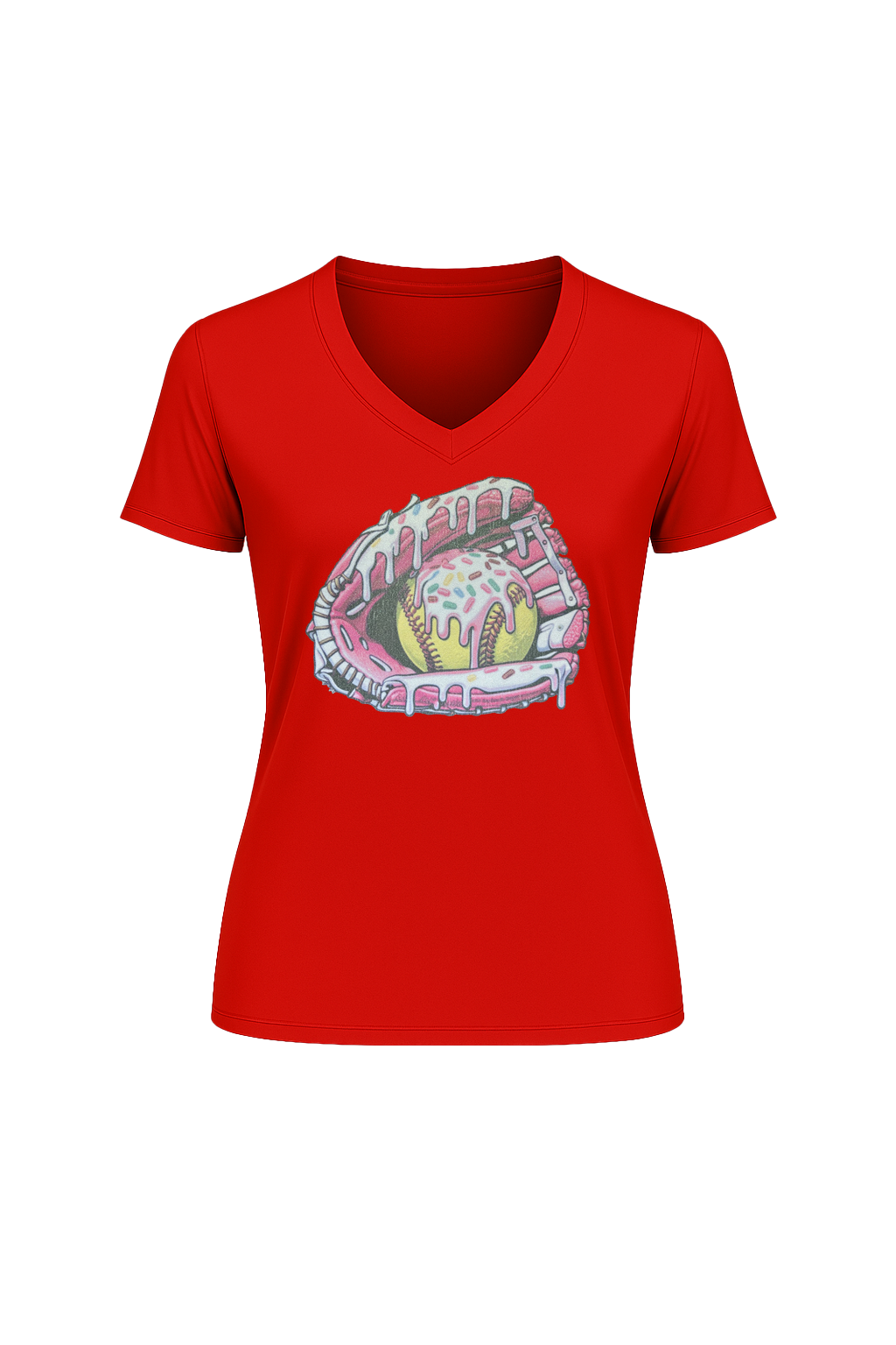 Glitter Softball Sundae Short Sleeve V-Neck Tee