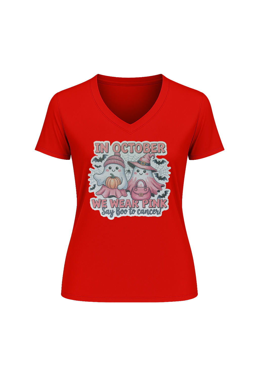 Glitter Wear Pink Say Boo Short Sleeve V-Neck Tee