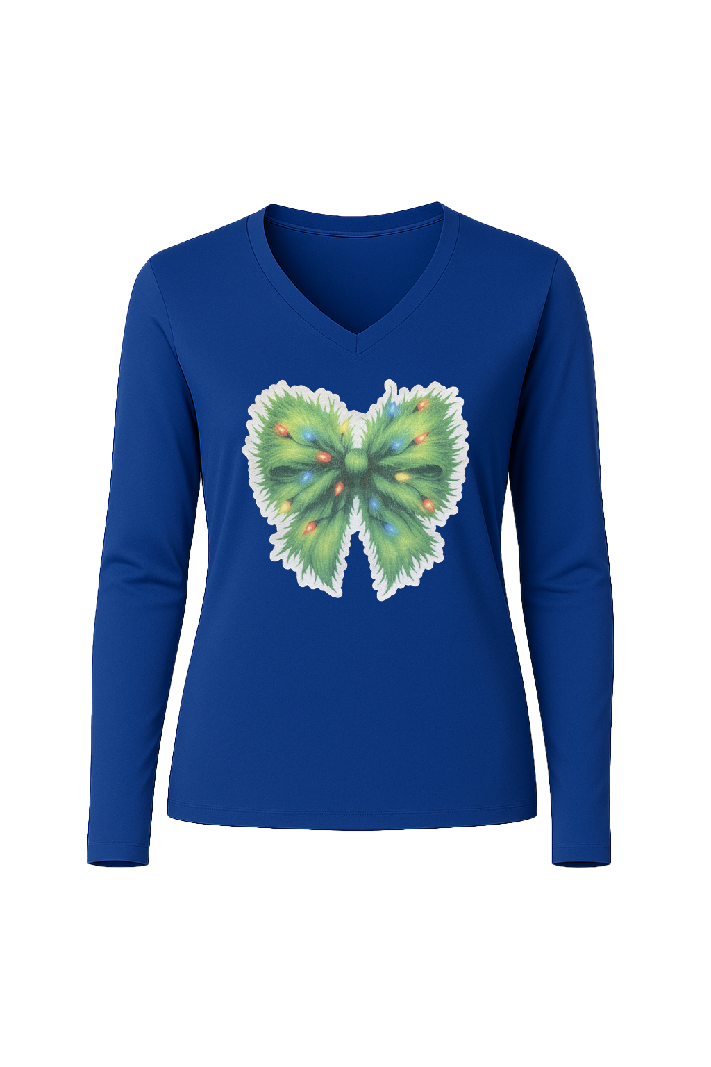 Glitter Evergreen Bow Long Sleeve V-Neck Tee