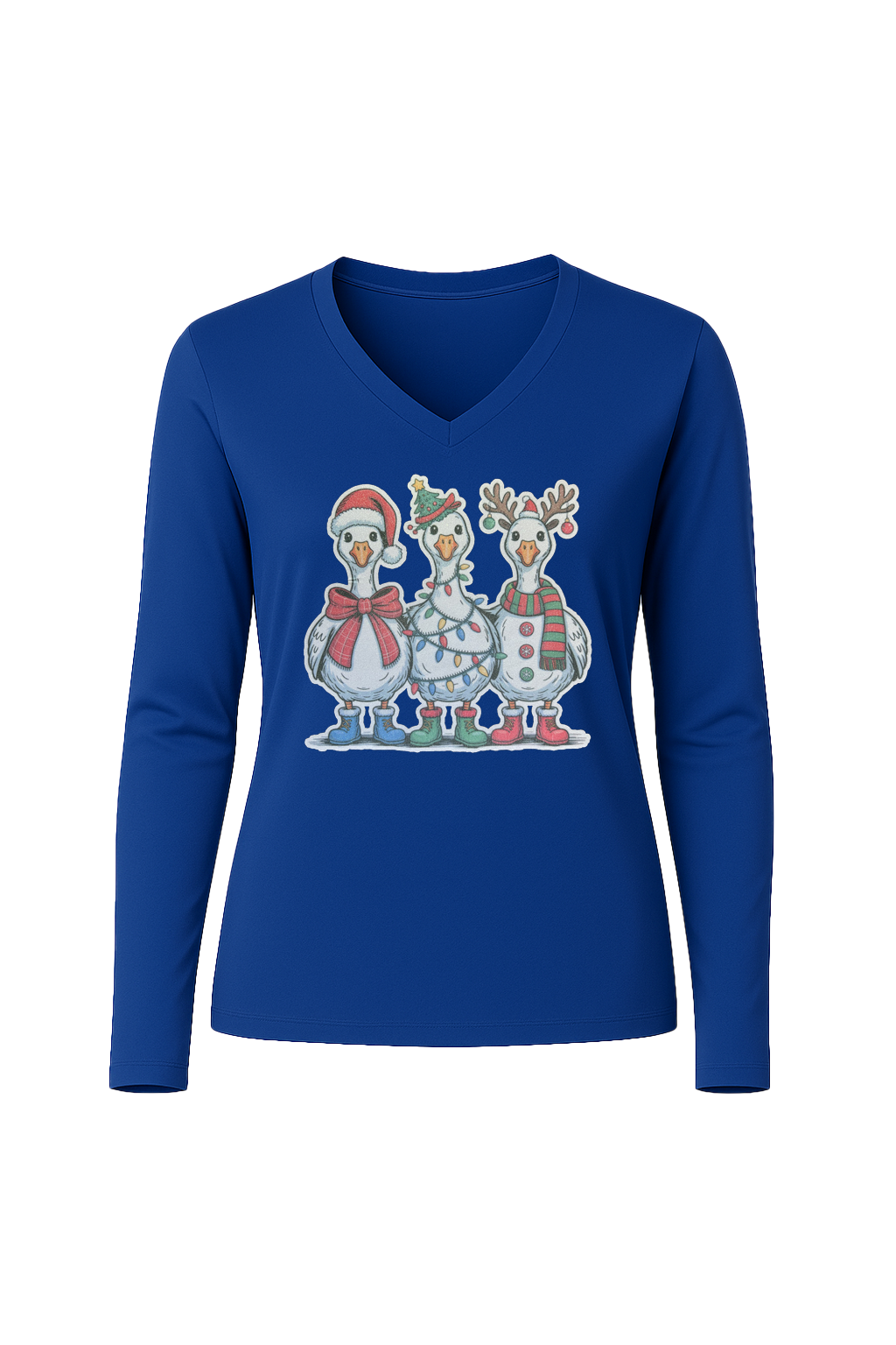 Glitter Festive Fowl Long Sleeve V-Neck Tee