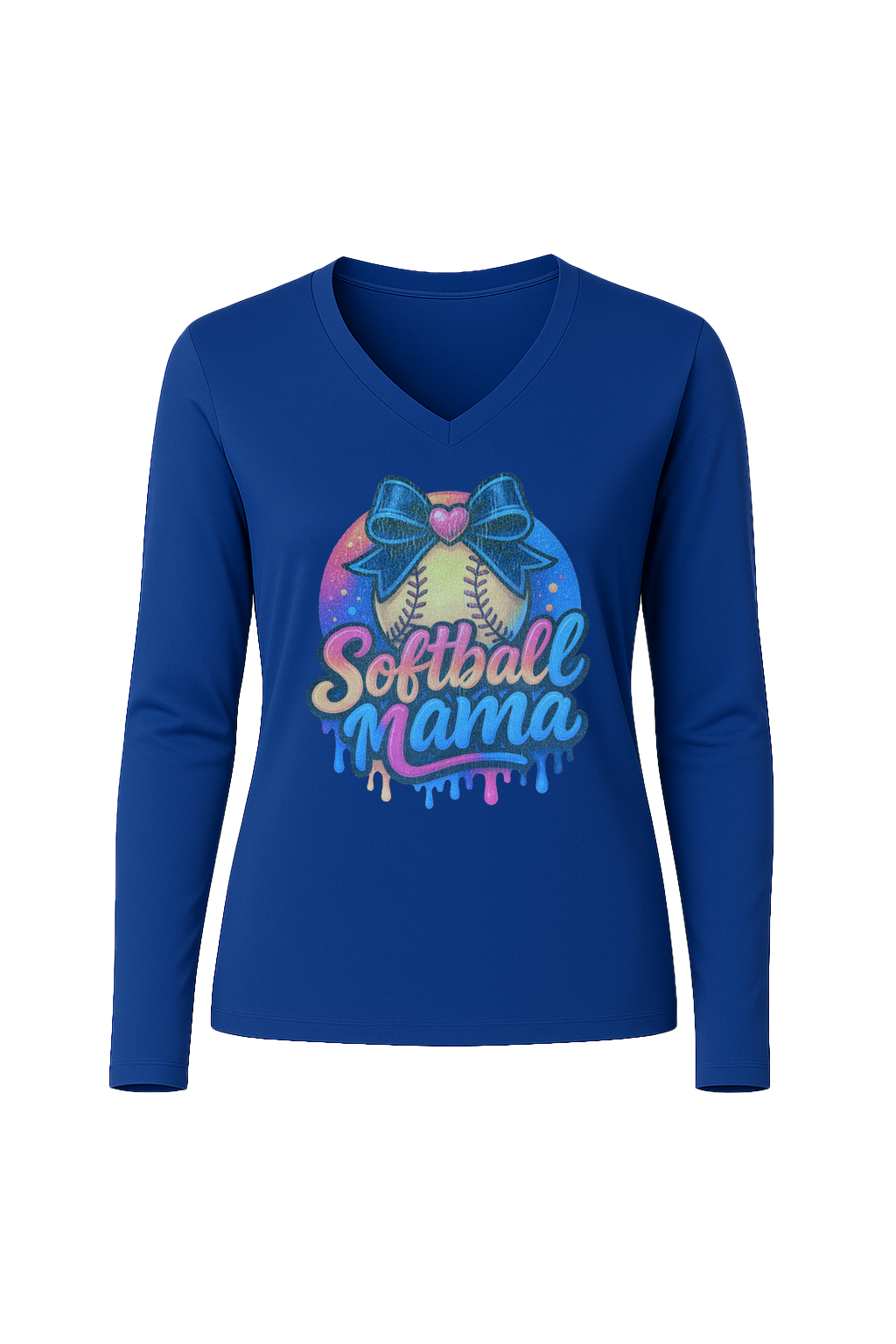 Glitter Softball Mama Drip Long Sleeve V-Neck Tee