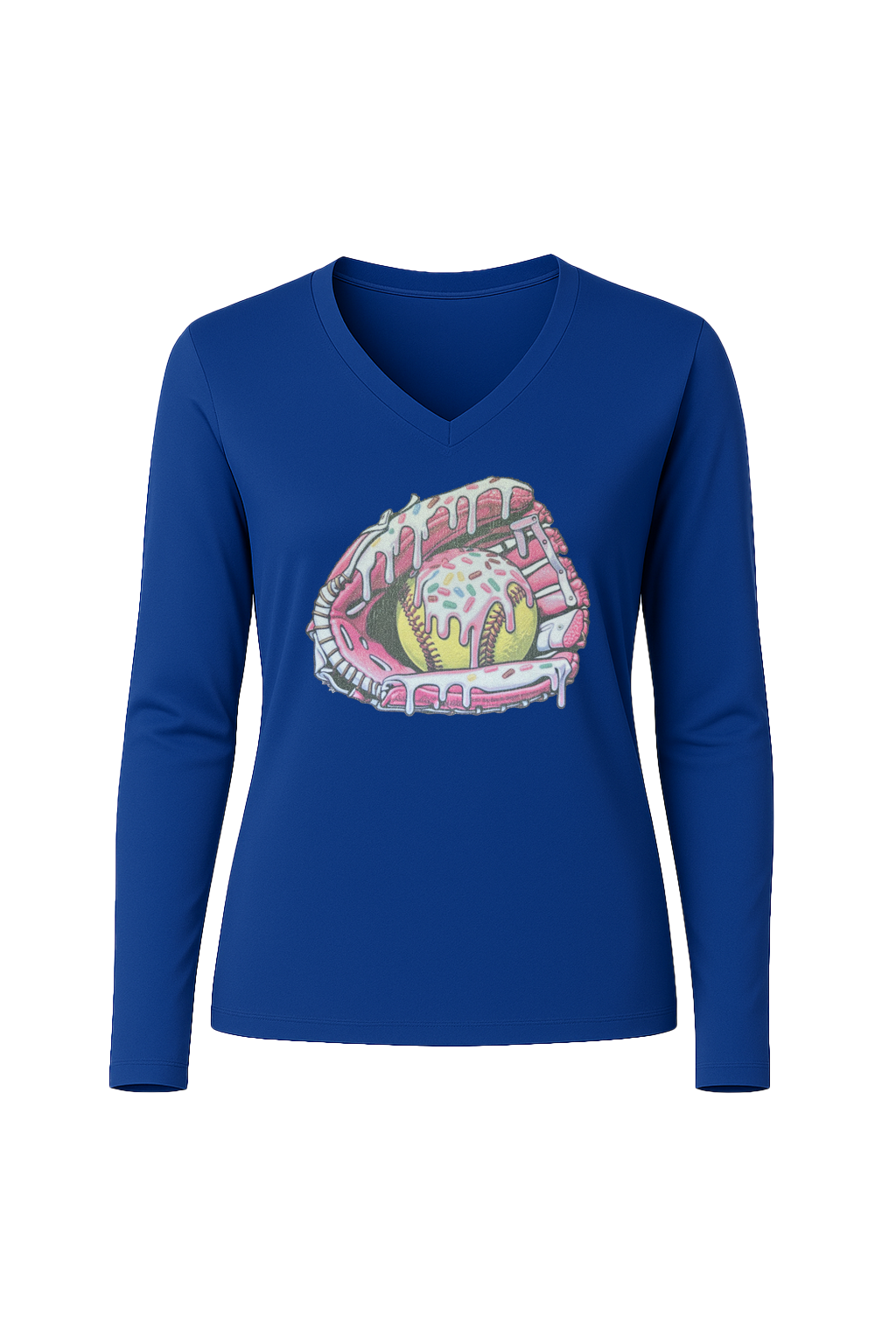 Glitter Softball Sundae Long Sleeve V-Neck Tee