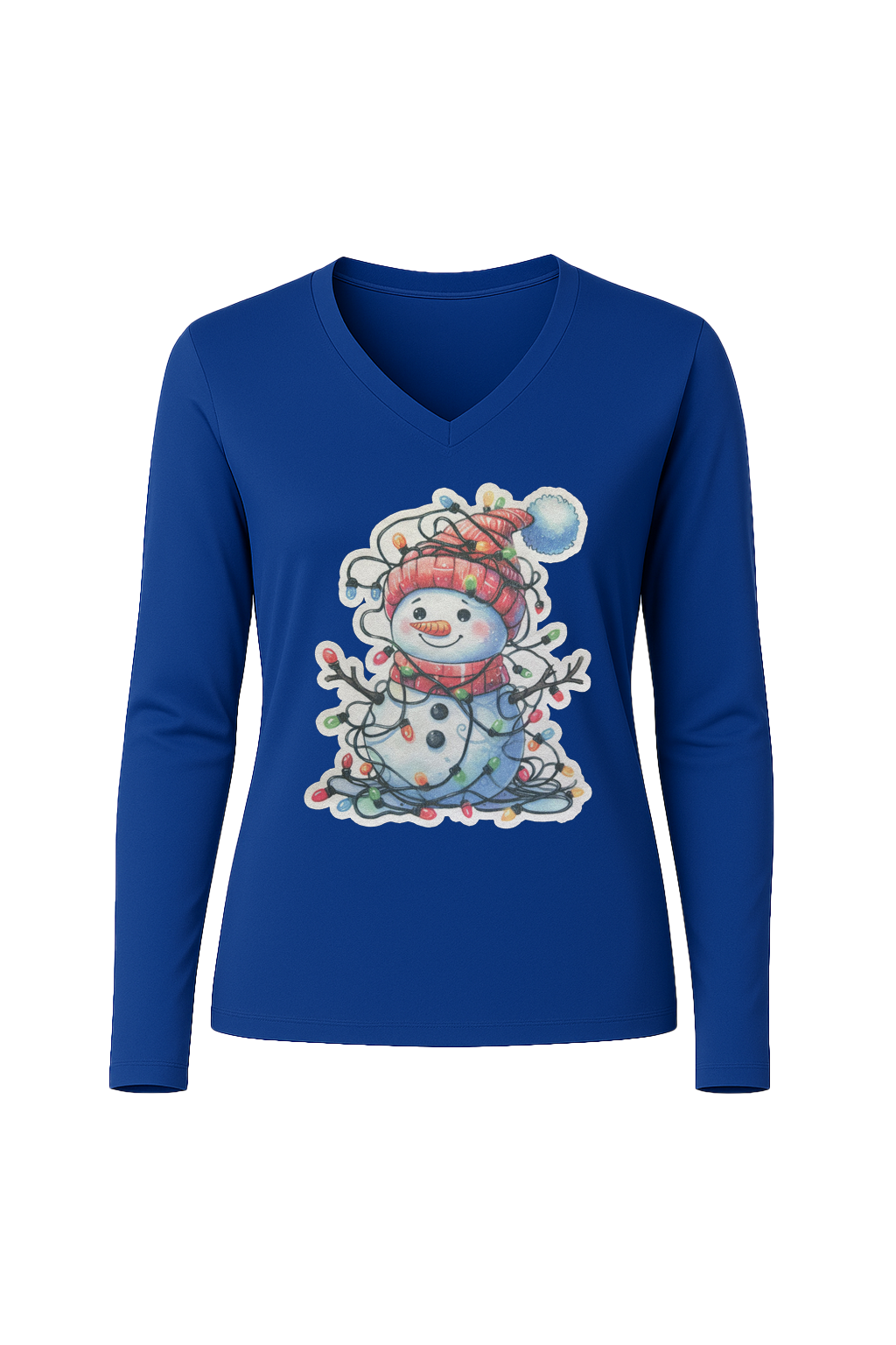 Glitter Tangled Snowman Long Sleeve V-Neck Tee