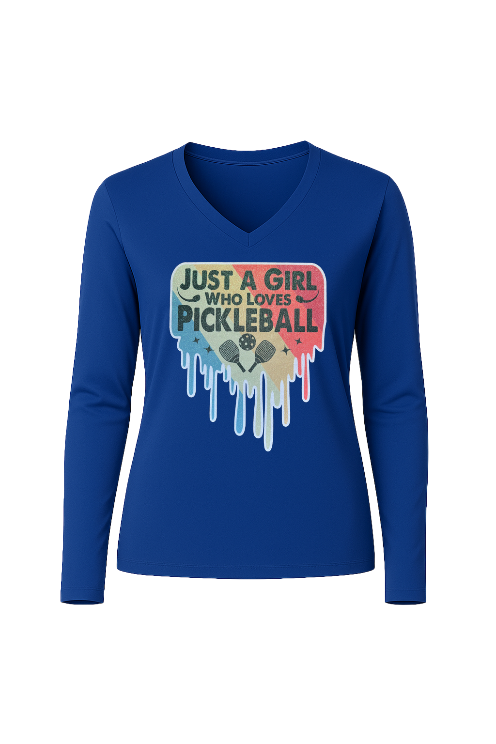 Glitter Girl Loves Pickleball Long Sleeve V-Neck Tee