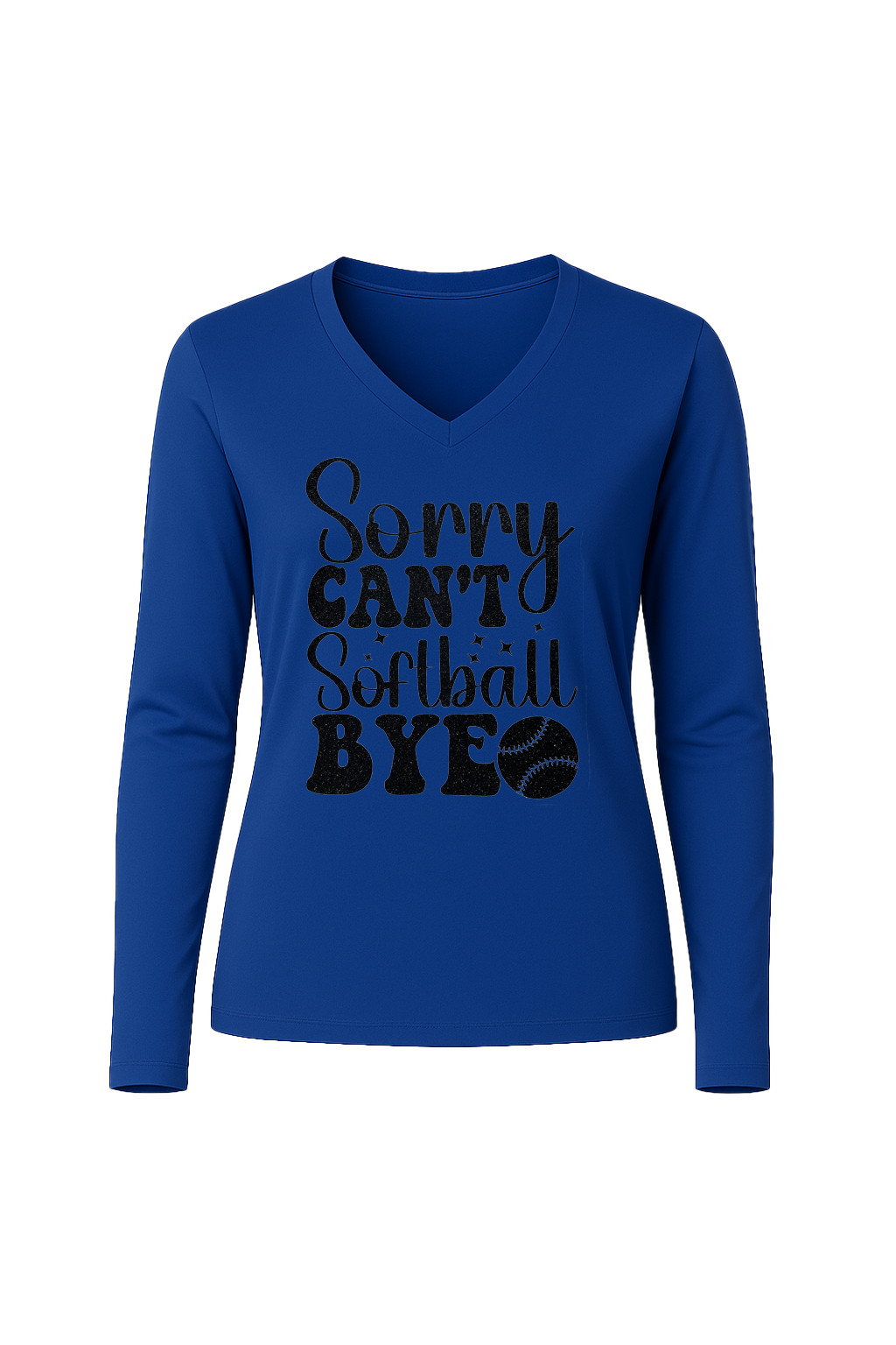 Glitter Sorry Can't Softball Bye Long Sleeve V-Neck Tee