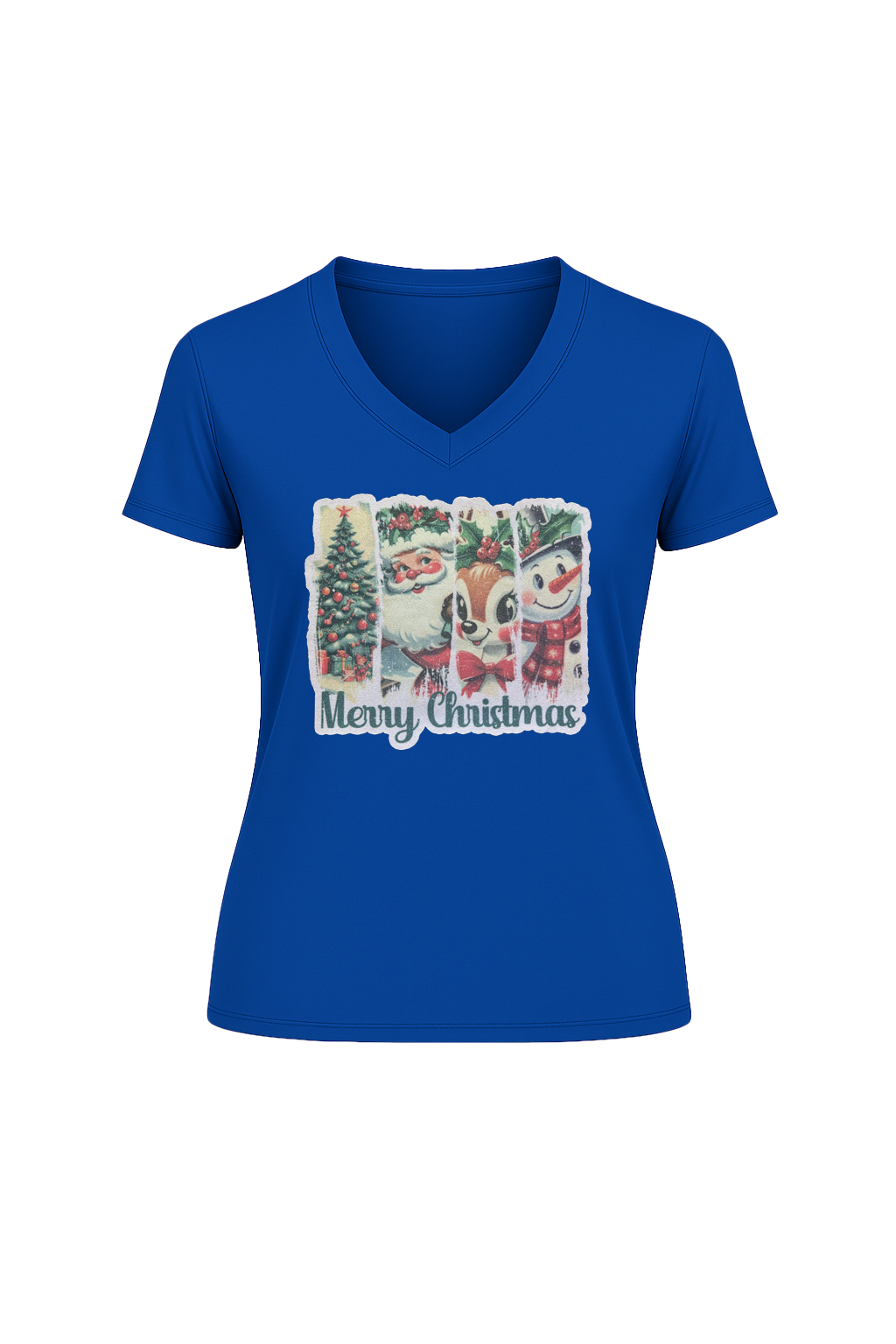 Glitter Christmas Collage Short Sleeve V-Neck Tee
